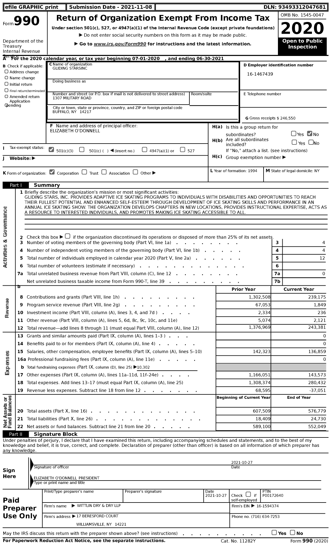 Image of first page of 2020 Form 990 for Gliding Stars