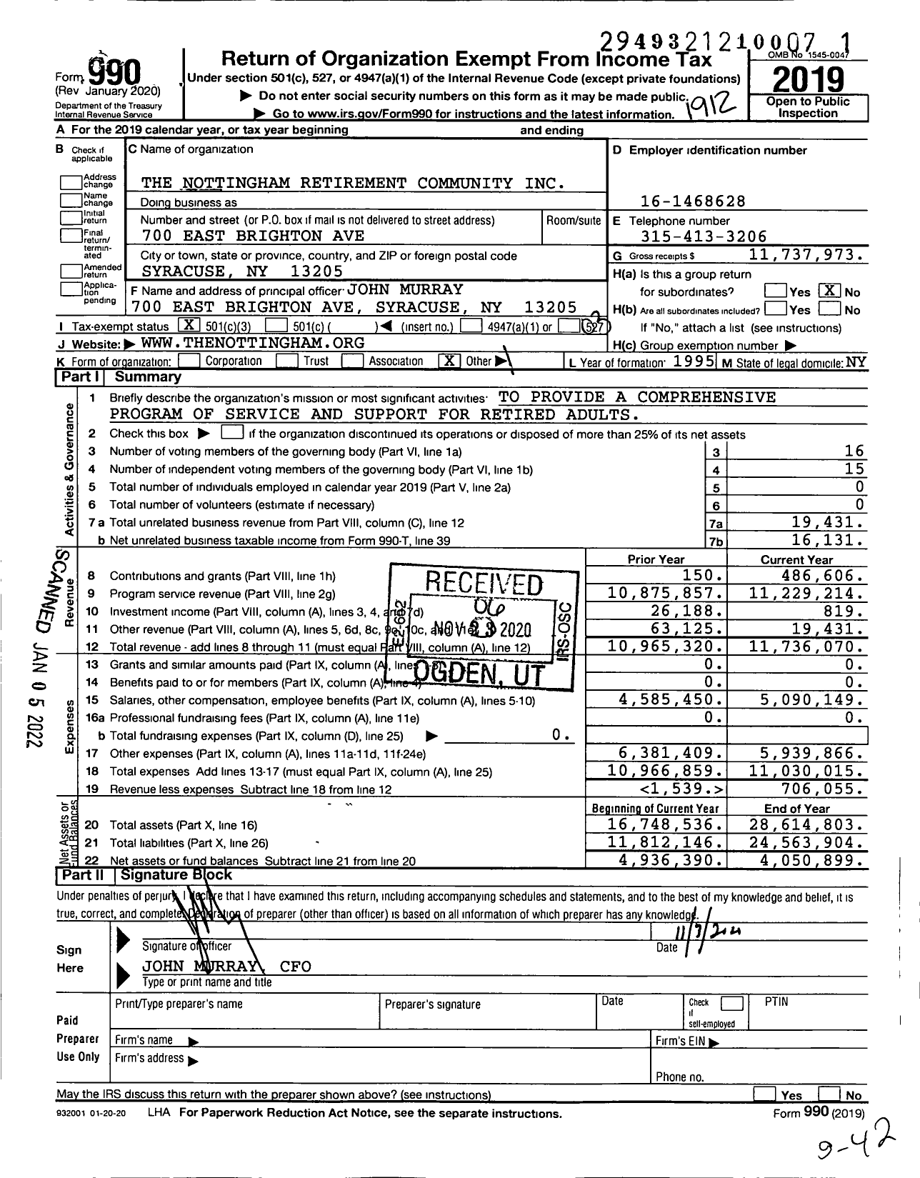 Image of first page of 2019 Form 990 for The Nottingham Retirement Community