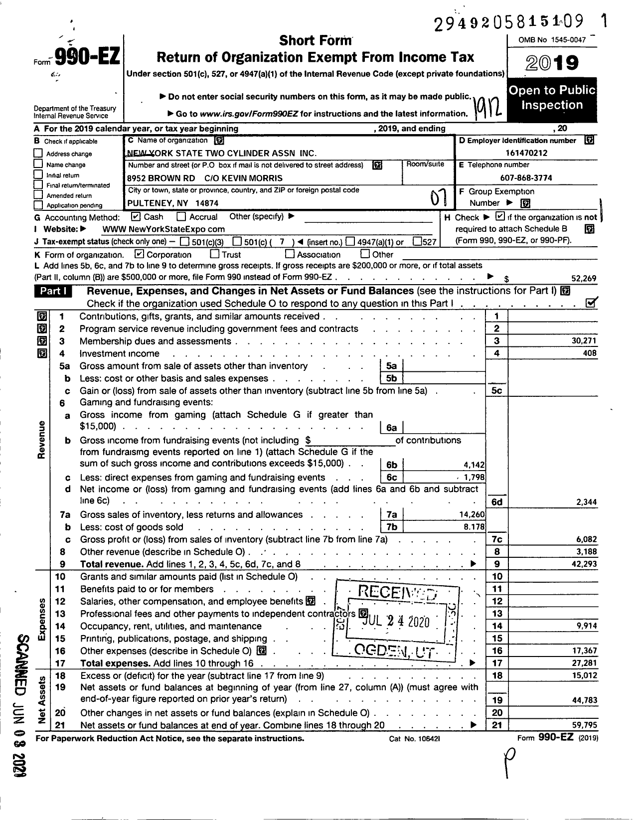 Image of first page of 2019 Form 990EO for New York State Two Cylinder Expo Association