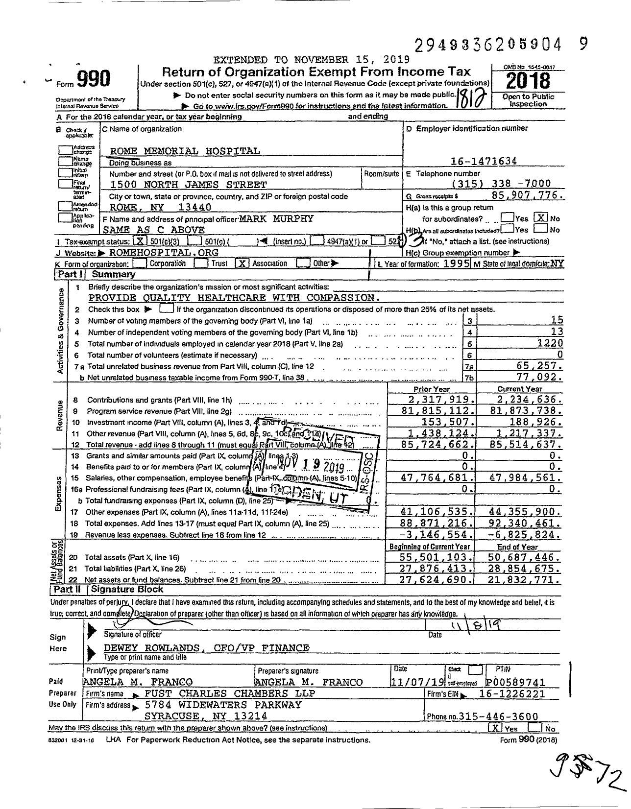 Image of first page of 2018 Form 990 for Rome Health