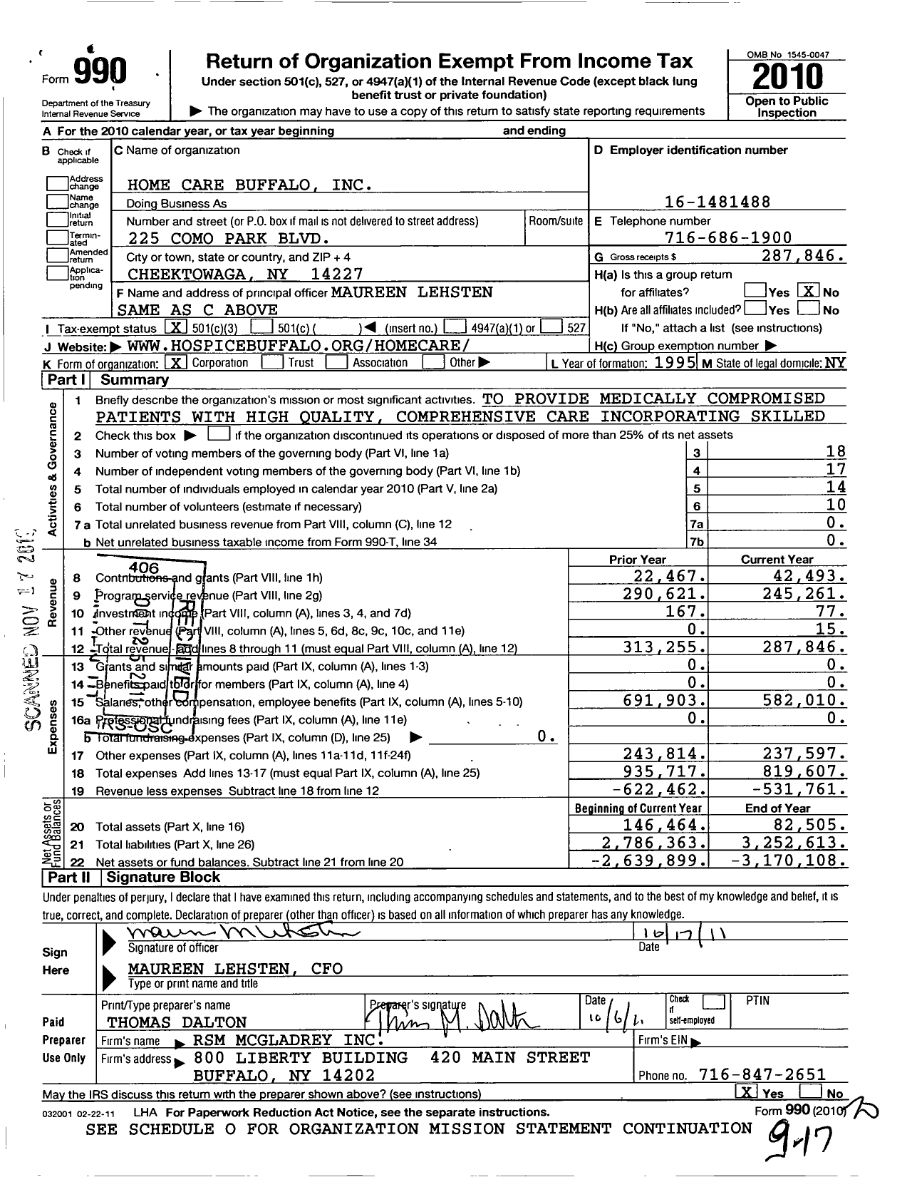 Image of first page of 2010 Form 990 for Home Care Buffalo