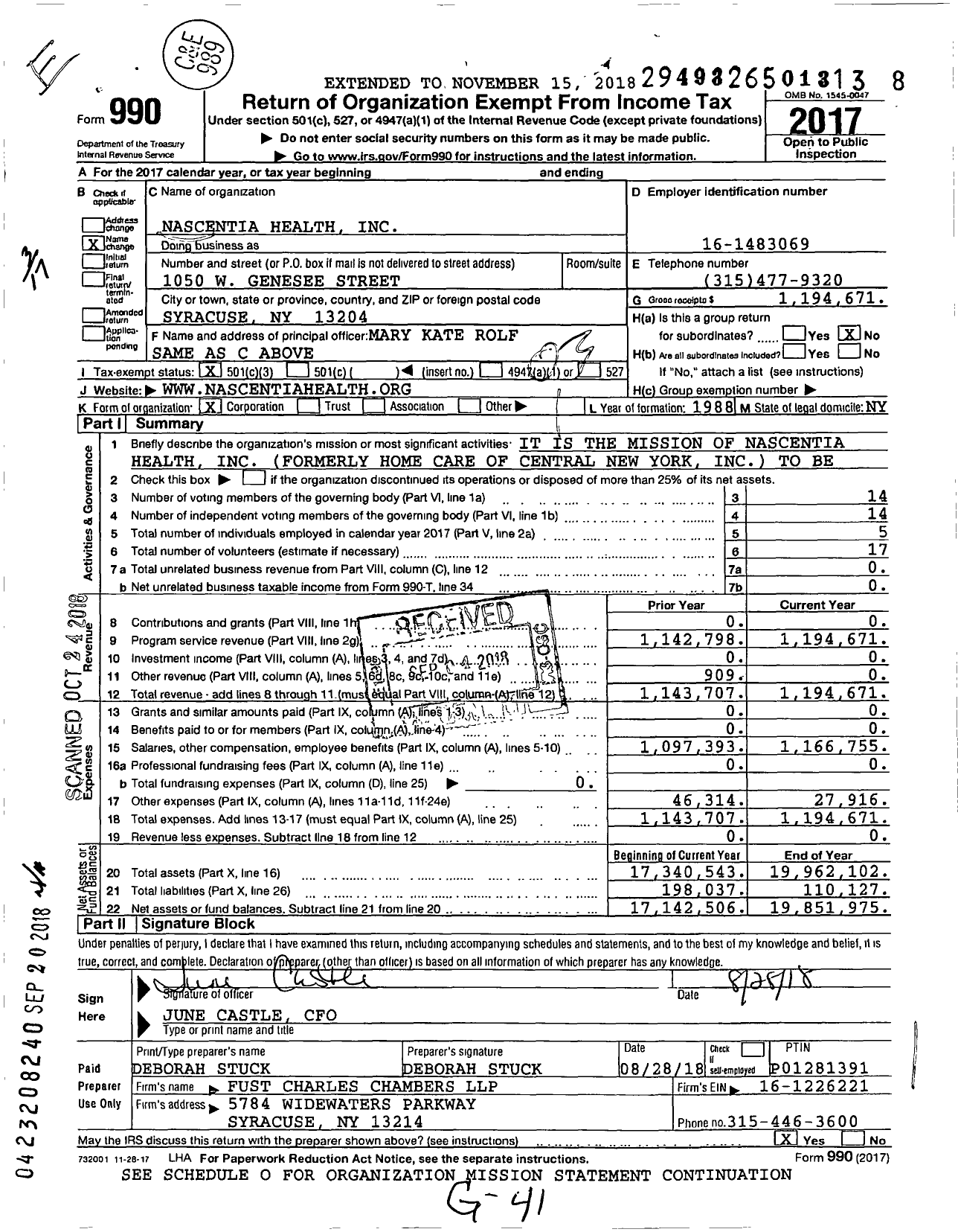 Image of first page of 2017 Form 990 for Nascentia Health