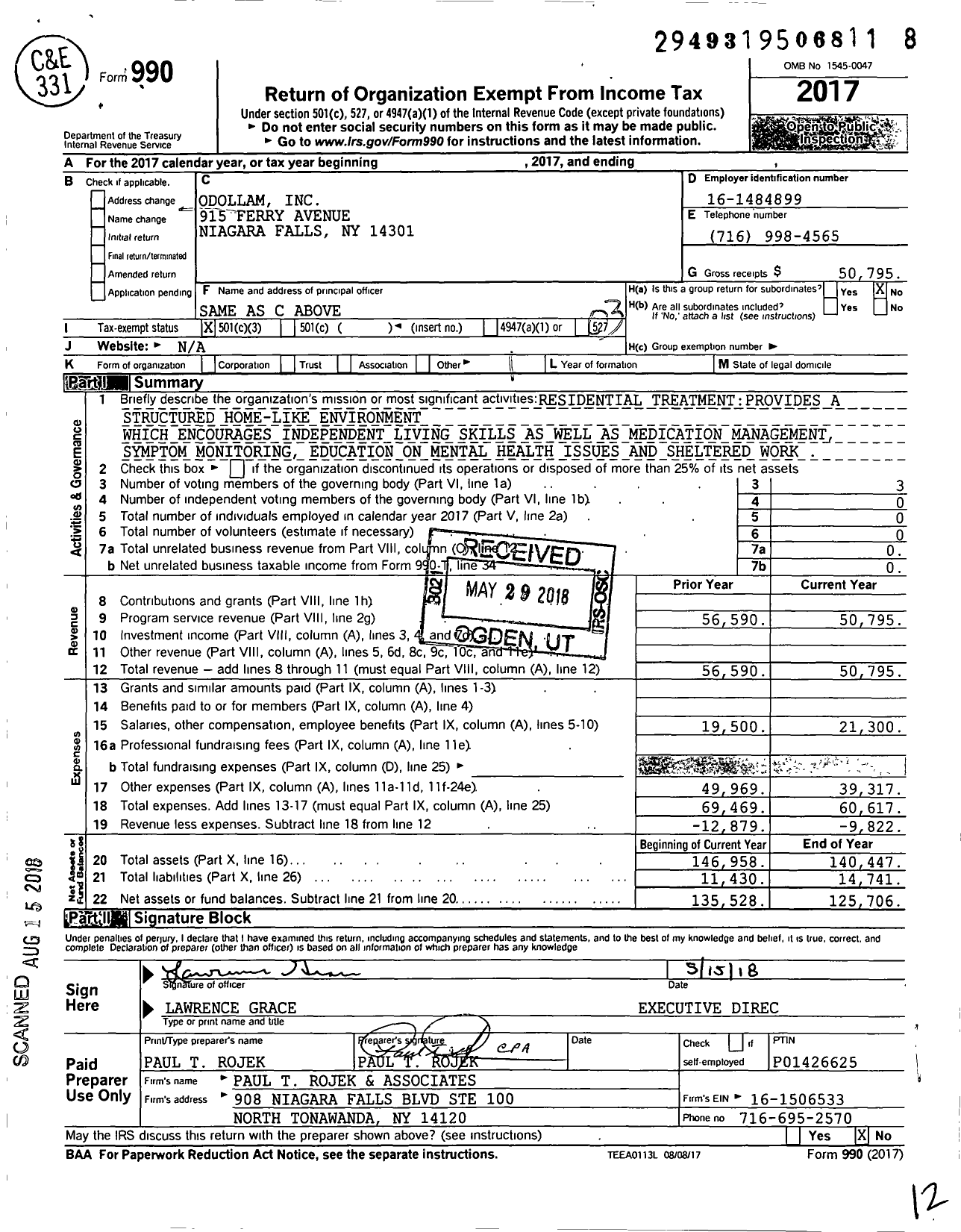 Image of first page of 2017 Form 990 for Odollam Incorporated