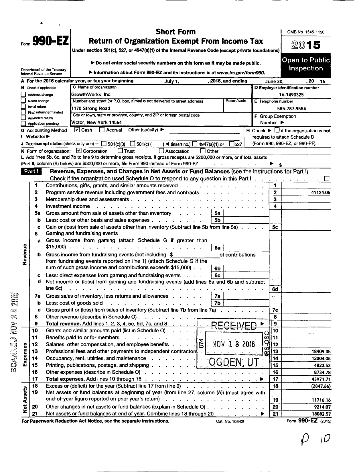 Image of first page of 2015 Form 990EO for Growthworks