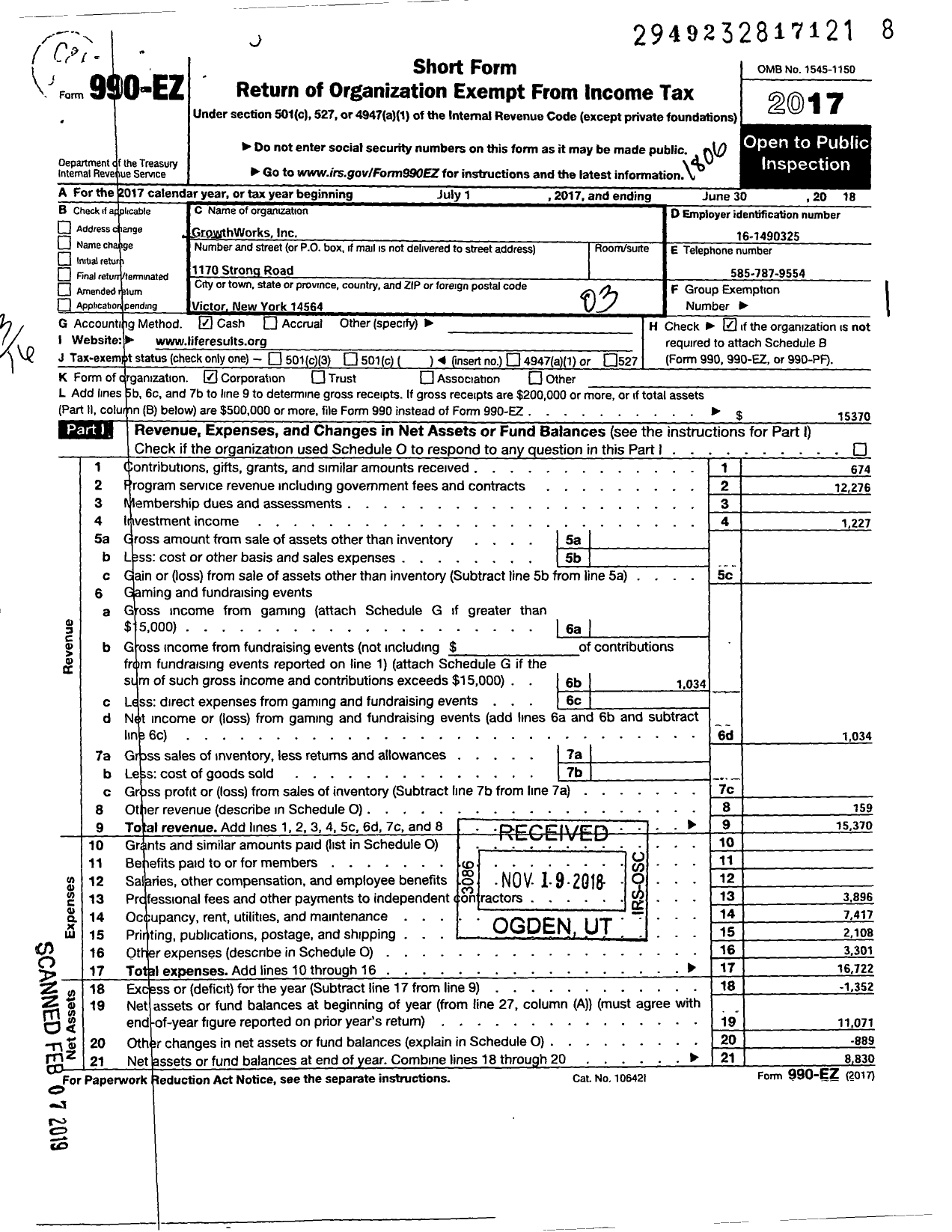 Image of first page of 2017 Form 990EZ for Growthworks