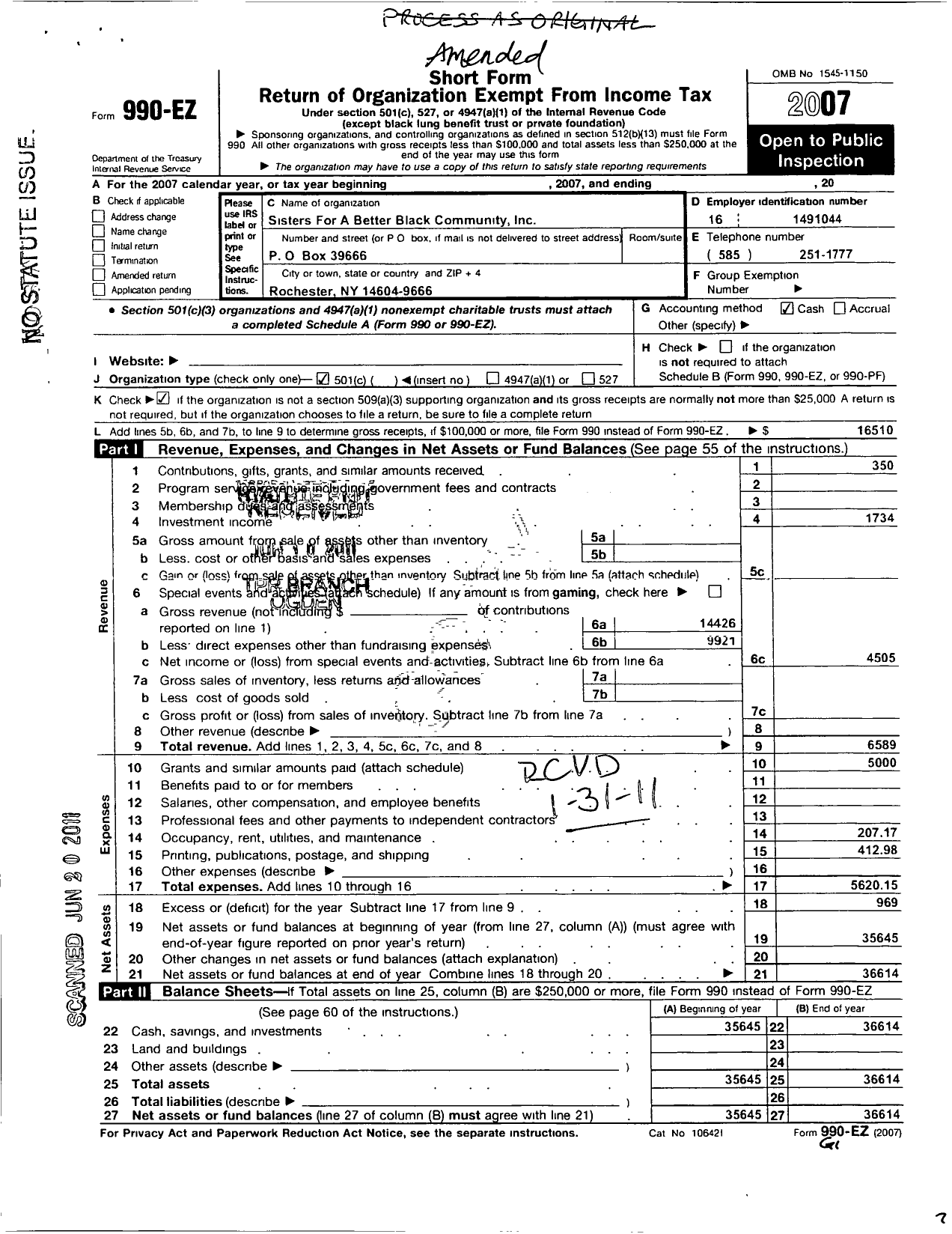 Image of first page of 2007 Form 990EO for Sisters for A Better Black Community