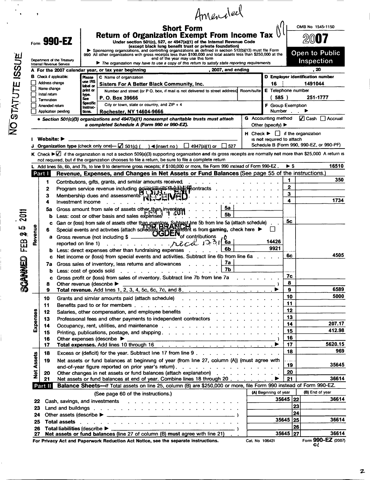 Image of first page of 2007 Form 990EO for Sisters for A Better Black Community