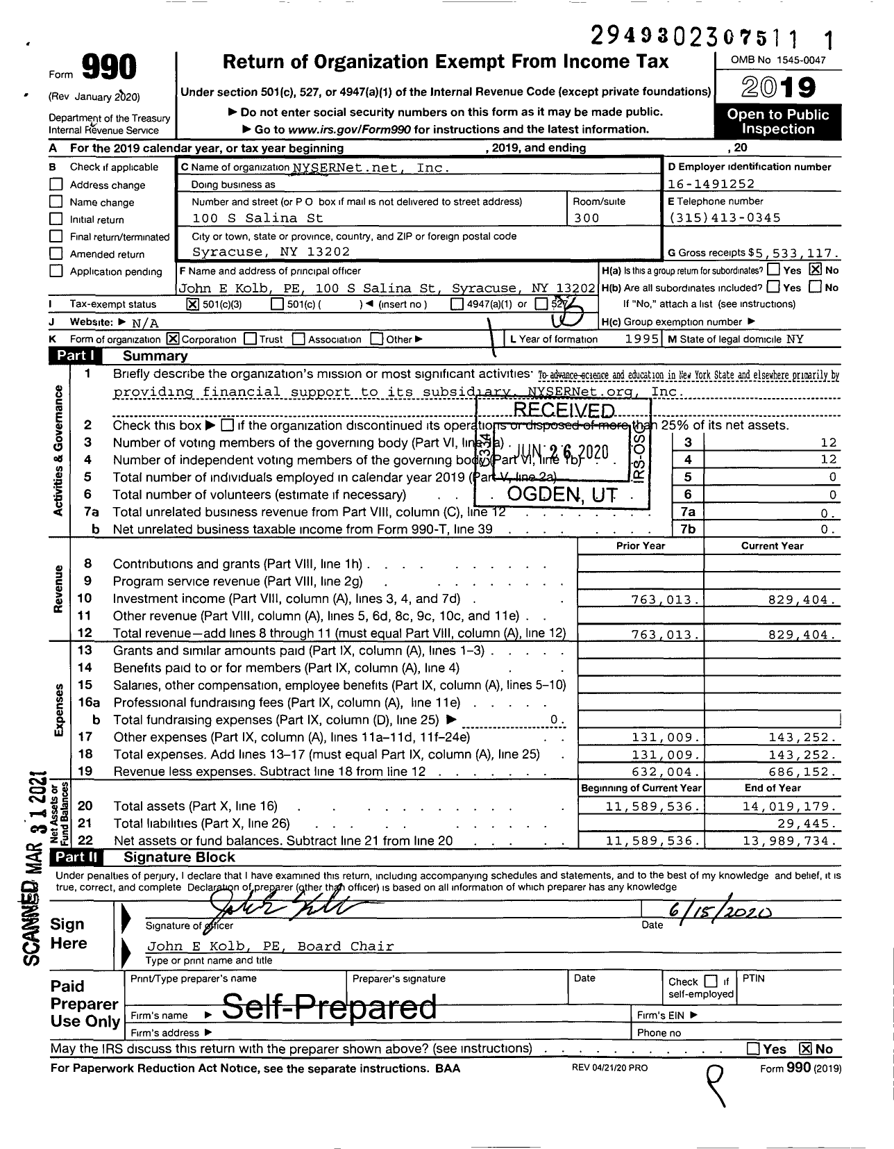 Image of first page of 2019 Form 990 for Nysernetnet