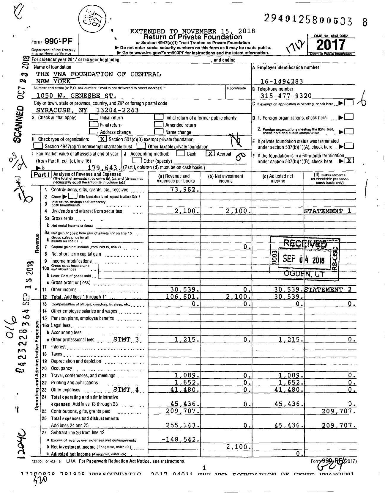 Image of first page of 2017 Form 990PF for Nascentia Health Charitable Foundati