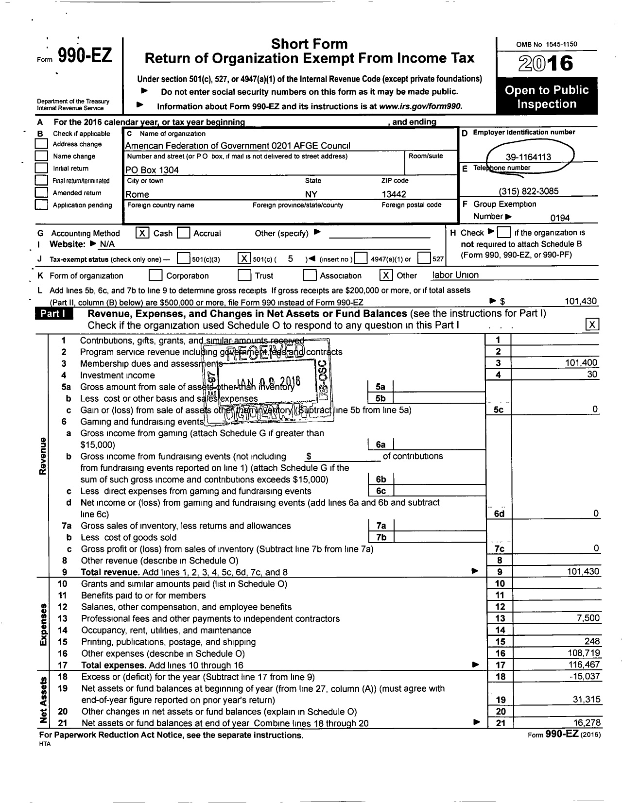 2016 Form 990 For American Federation Of Government Employees - 201 