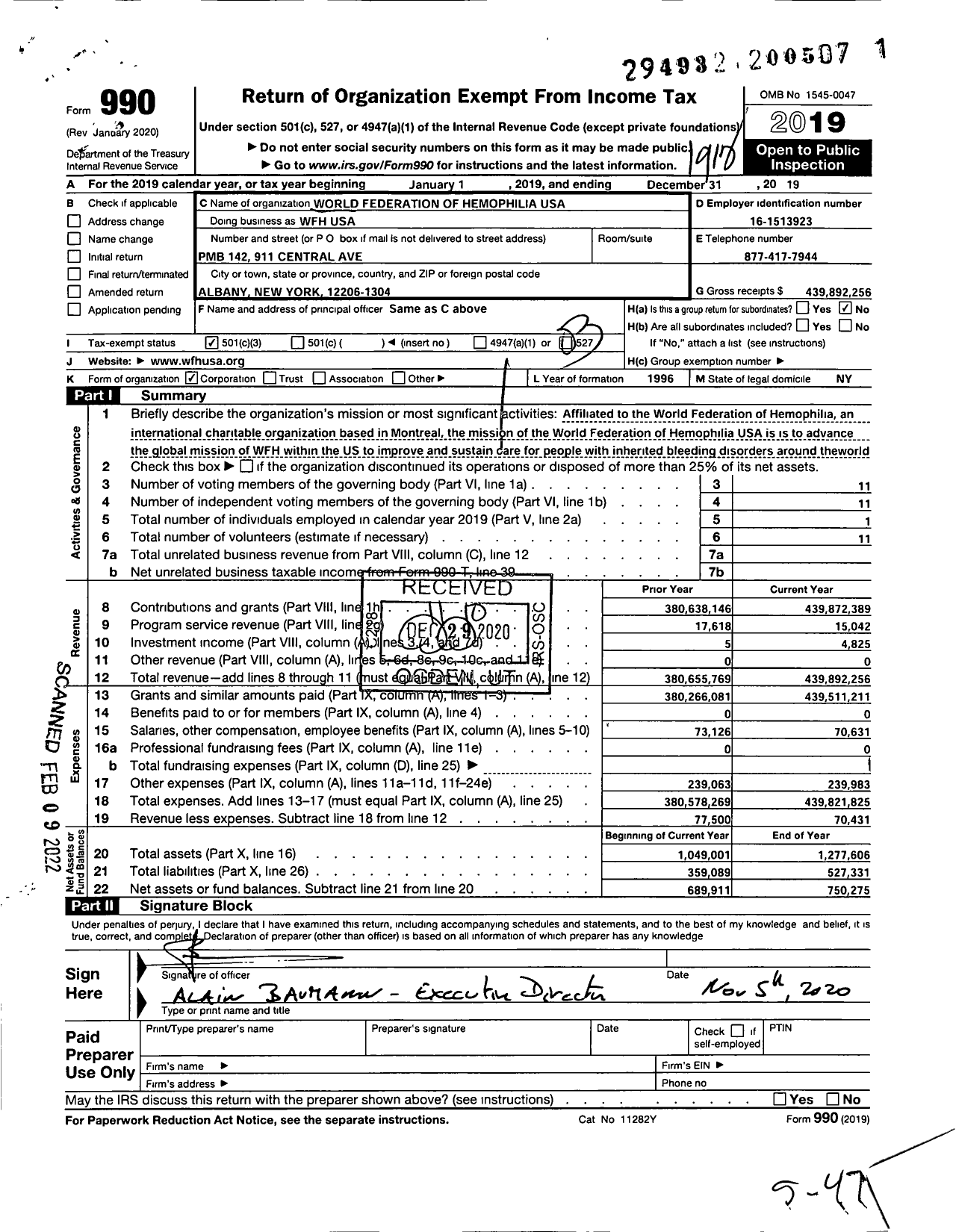 Image of first page of 2019 Form 990 for WFH Usa