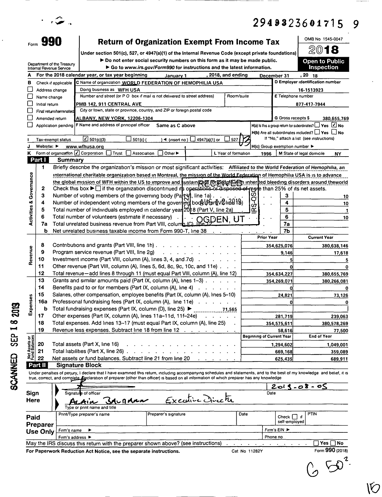 Image of first page of 2018 Form 990 for WFH Usa