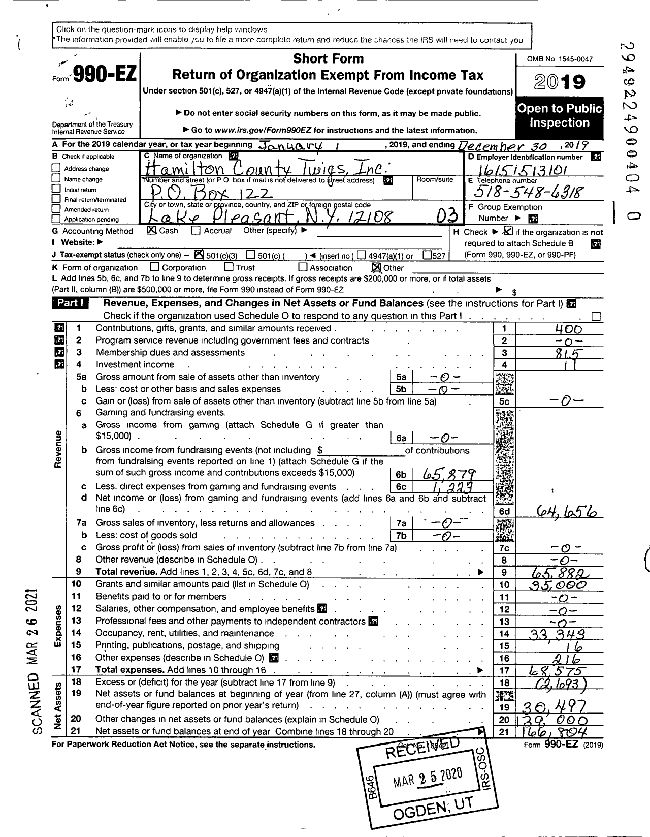 Image of first page of 2019 Form 990EZ for Hamilton County Twigs