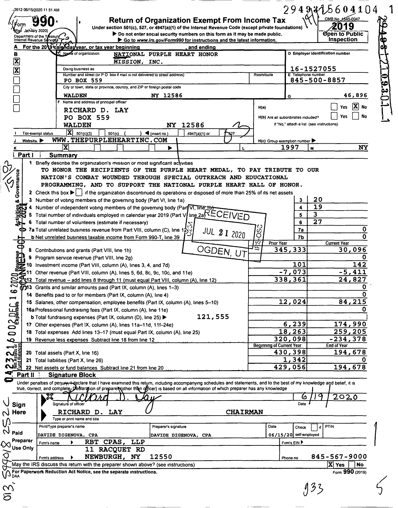 Image of first page of 2019 Form 990 for National Purple Heart Honor Mission