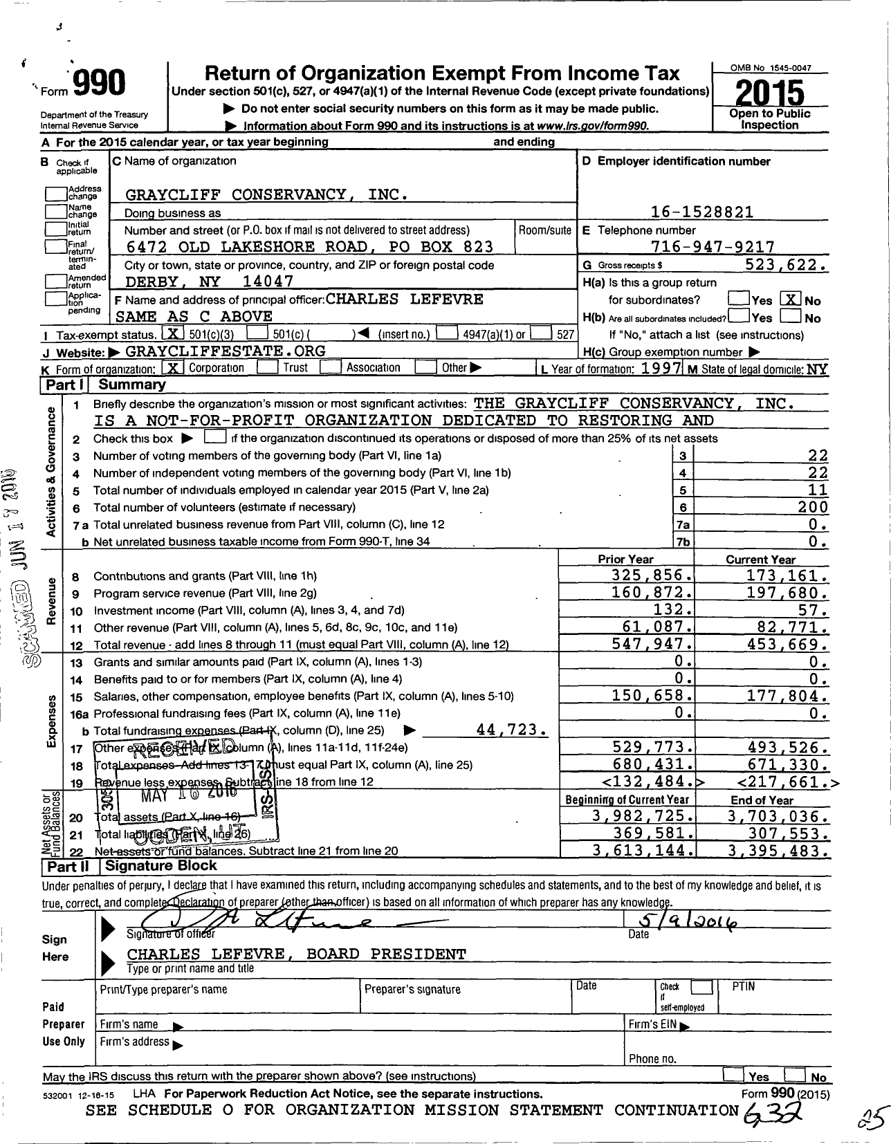 Image of first page of 2015 Form 990 for Graycliff Conservancy