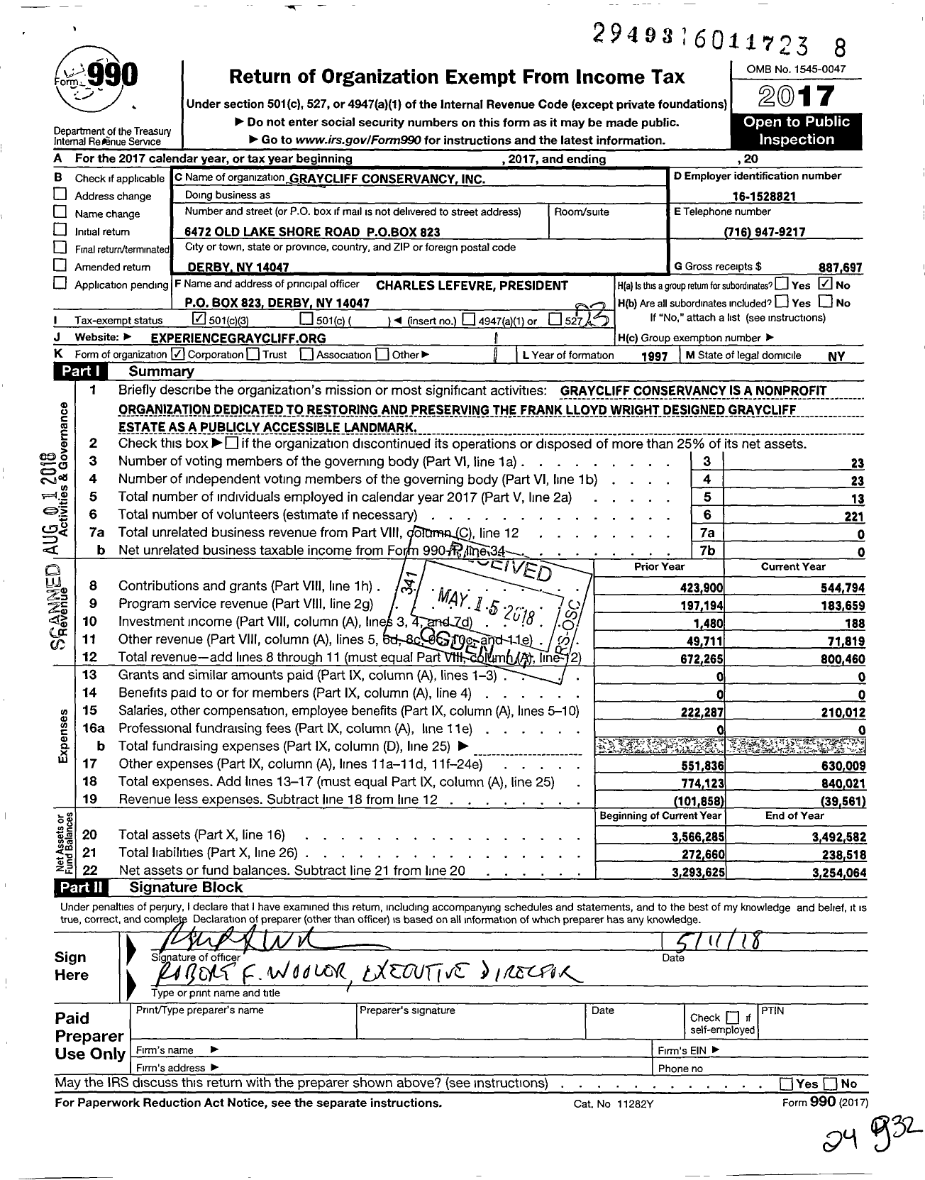 Image of first page of 2017 Form 990 for Graycliff Conservancy
