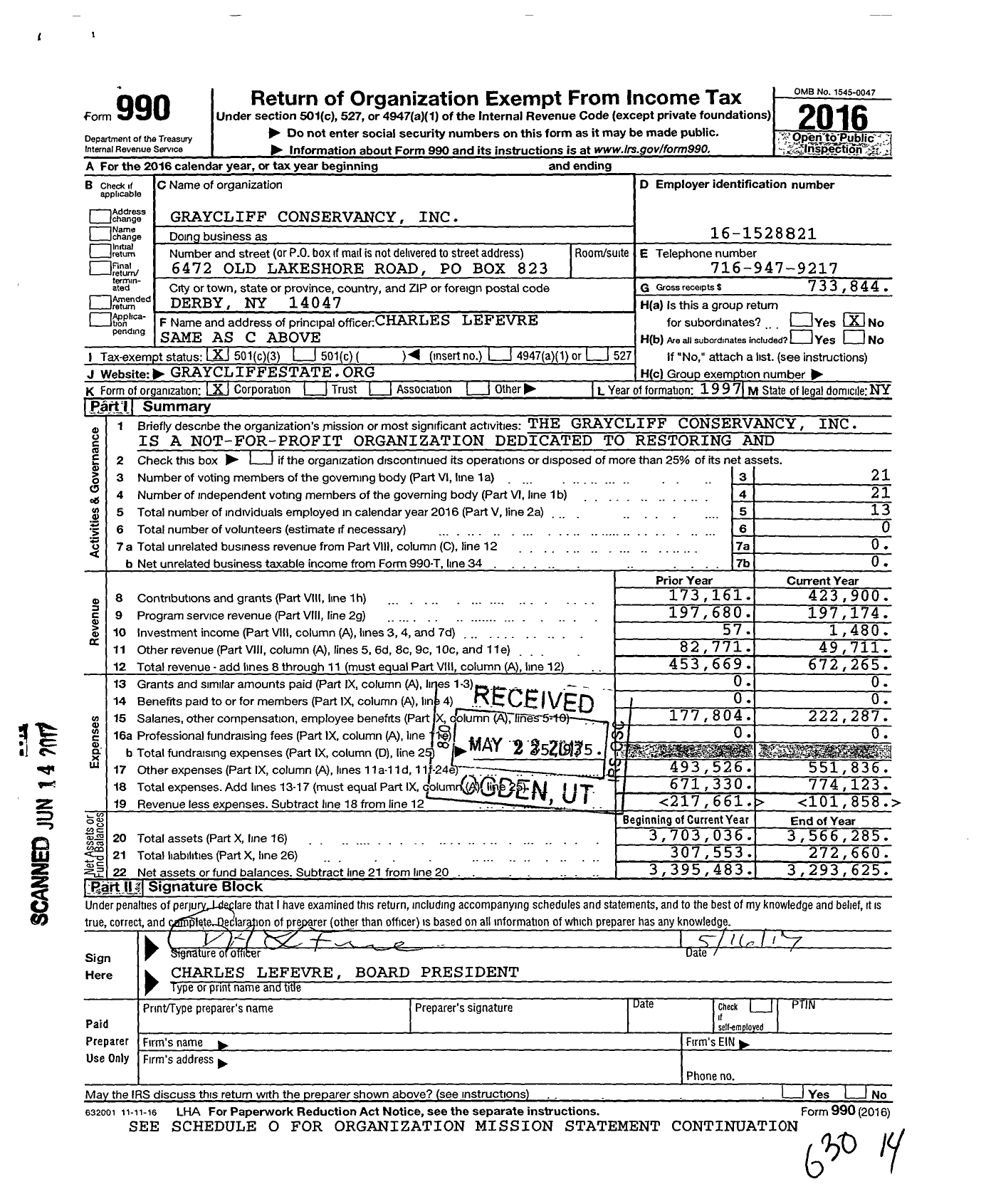 Image of first page of 2016 Form 990 for Graycliff Conservancy