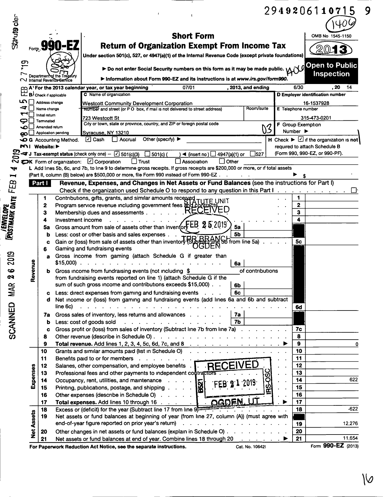 Image of first page of 2013 Form 990EZ for Inclusive Economy Cny