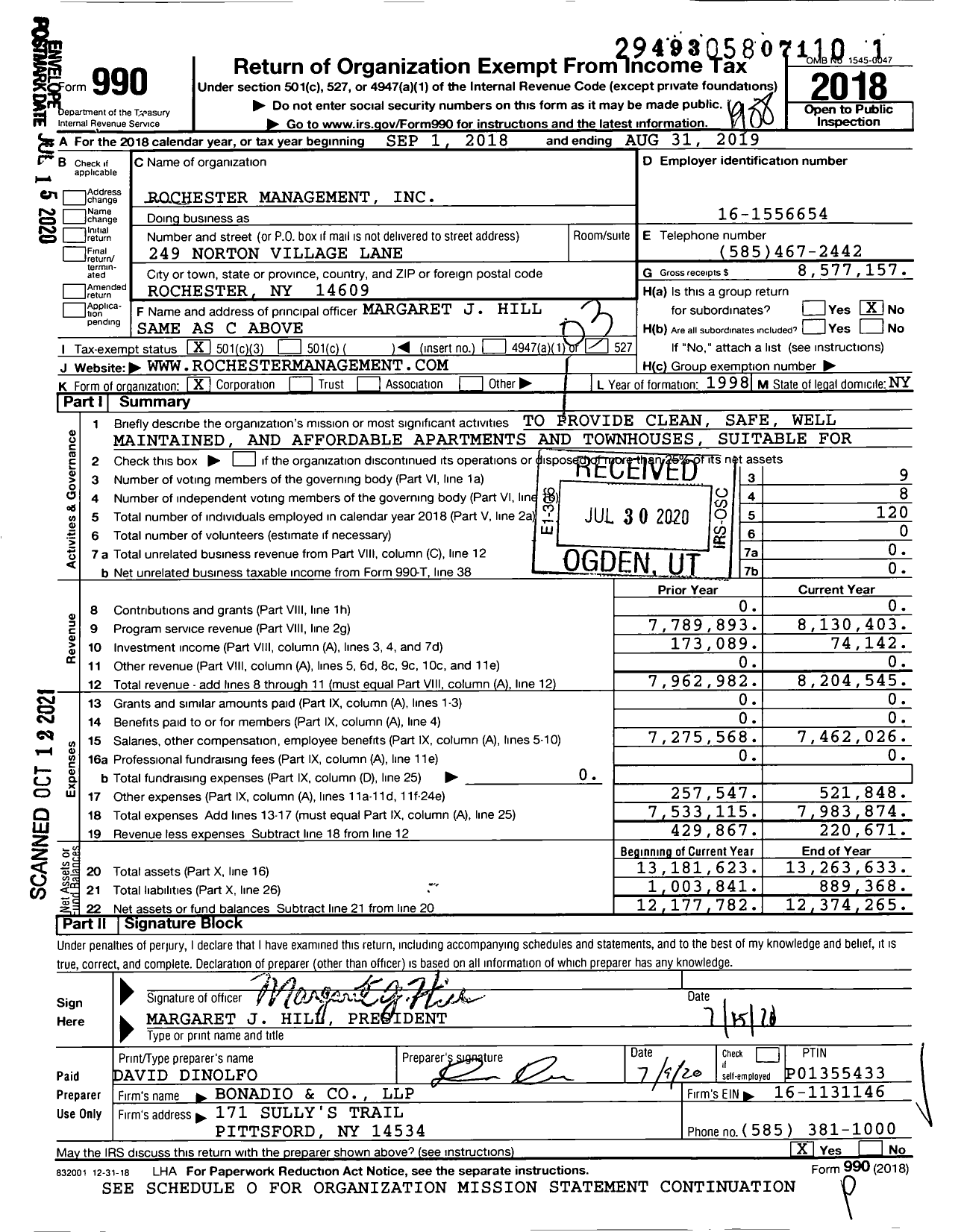 Image of first page of 2018 Form 990 for Rochester Management