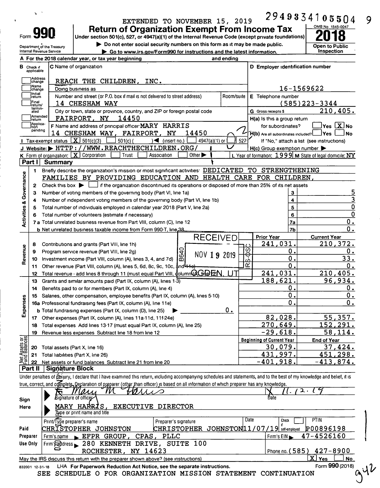Image of first page of 2018 Form 990 for Reach the Children