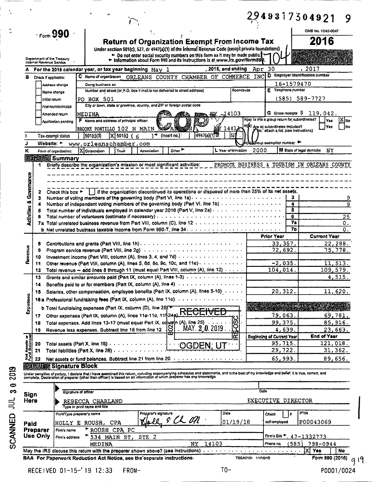 Image of first page of 2016 Form 990O for Orleans County Chamber of Commerce