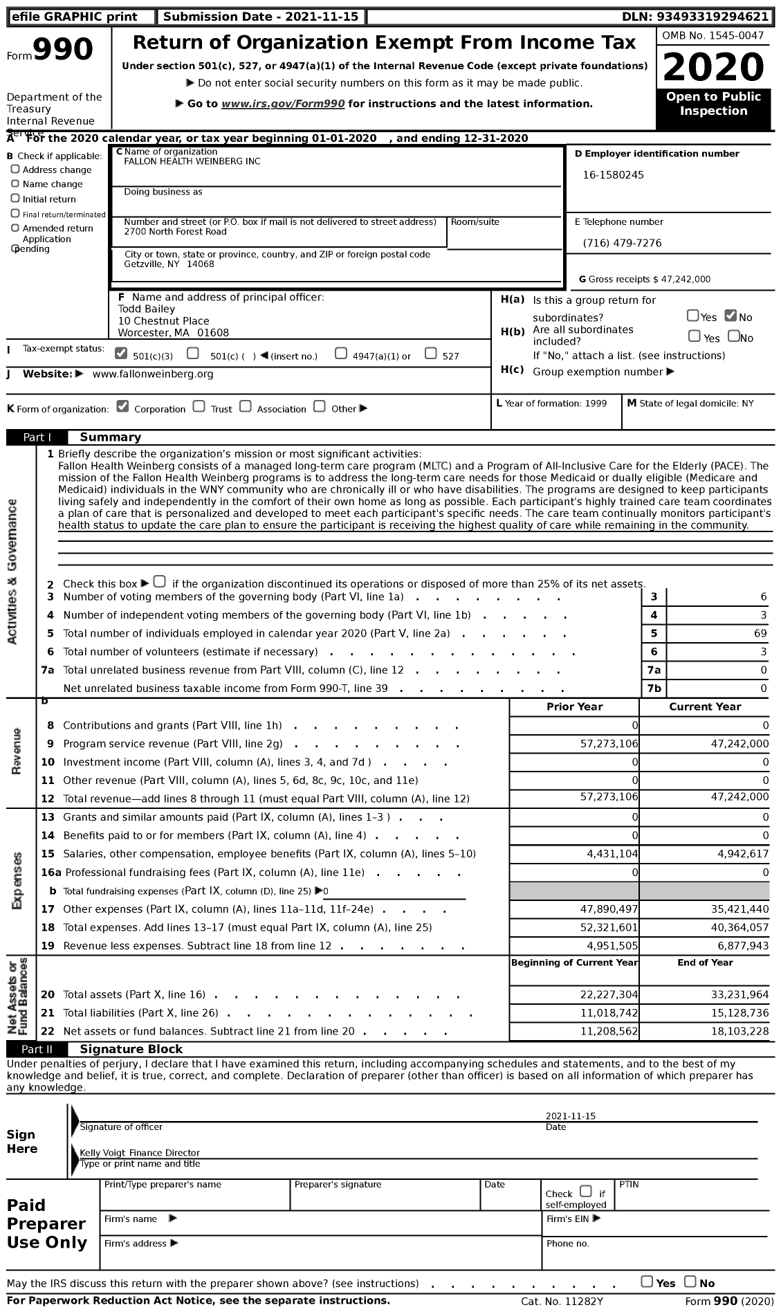 Image of first page of 2020 Form 990 for Fallon Health Weinberg