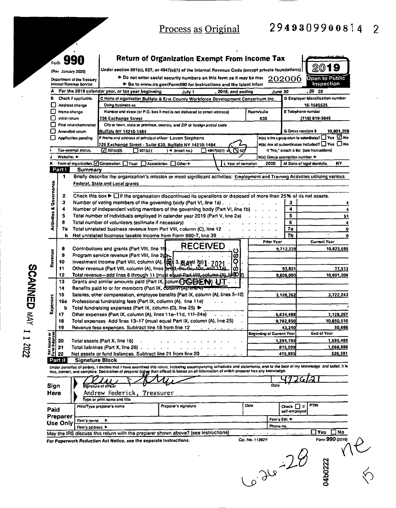 Image of first page of 2019 Form 990 for Buffalo and Erie County Workforce Development Consortium