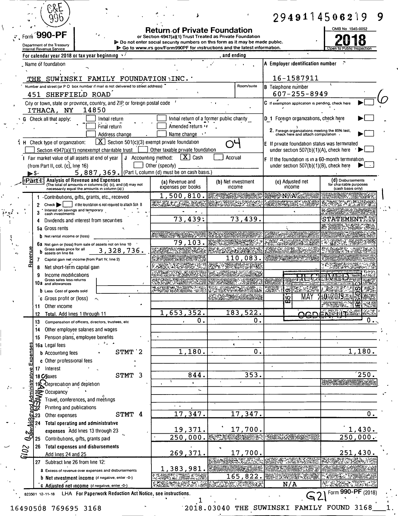 Image of first page of 2018 Form 990PF for The Suwinski Family Foundation