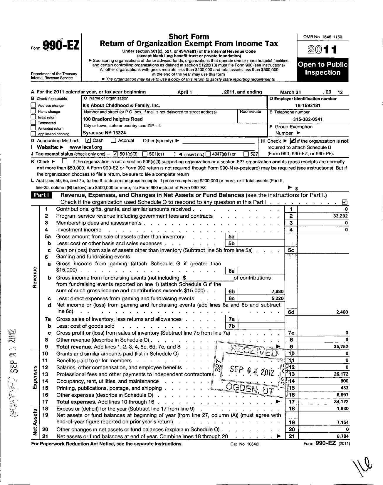 Image of first page of 2011 Form 990EZ for Its About Childhood and Family