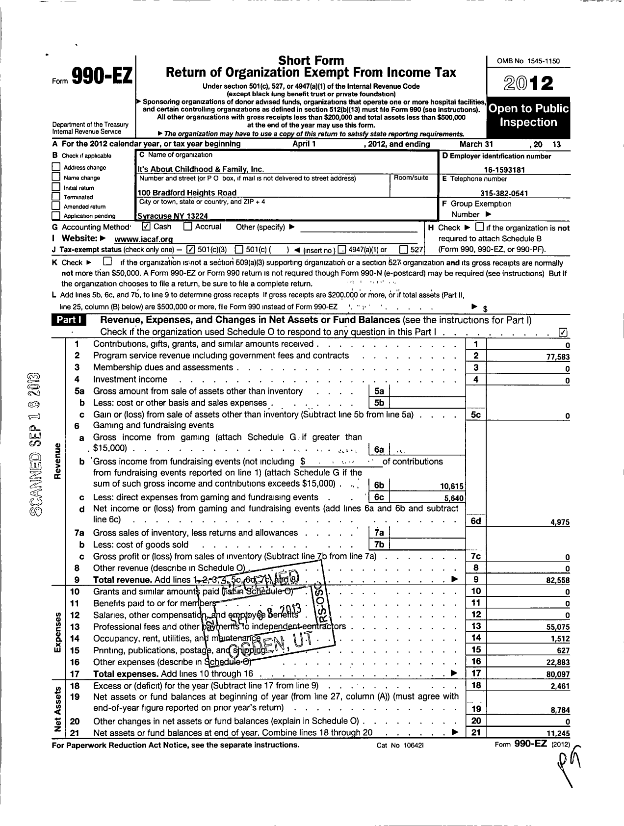 Image of first page of 2012 Form 990EZ for Its About Childhood and Family