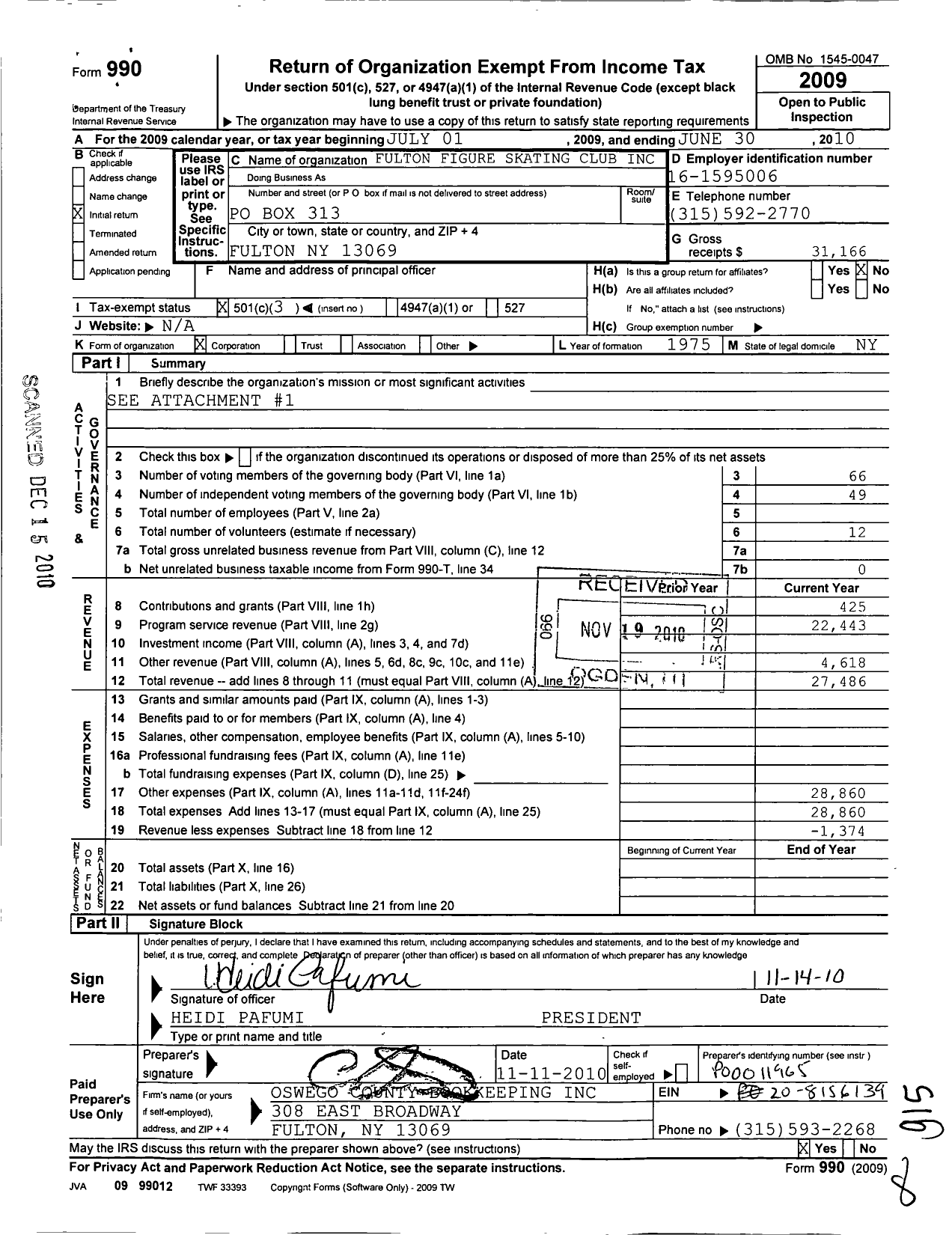 Image of first page of 2009 Form 990 for Fulton Figure Skating Club