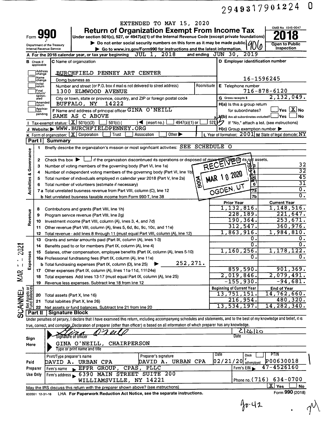 Image of first page of 2018 Form 990 for Burchfield Penney Art Center