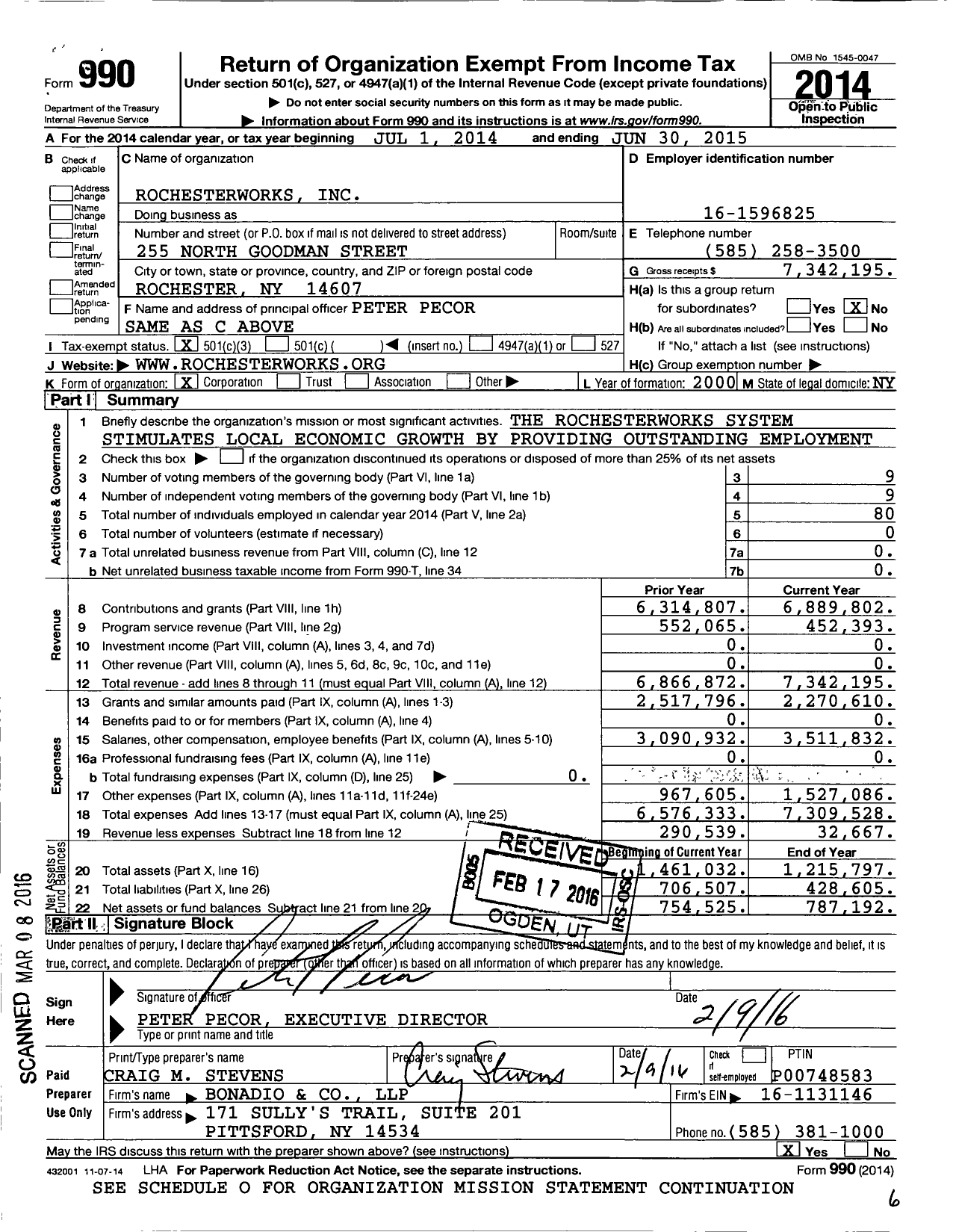 Image of first page of 2014 Form 990 for RochesterWorks Incorporated