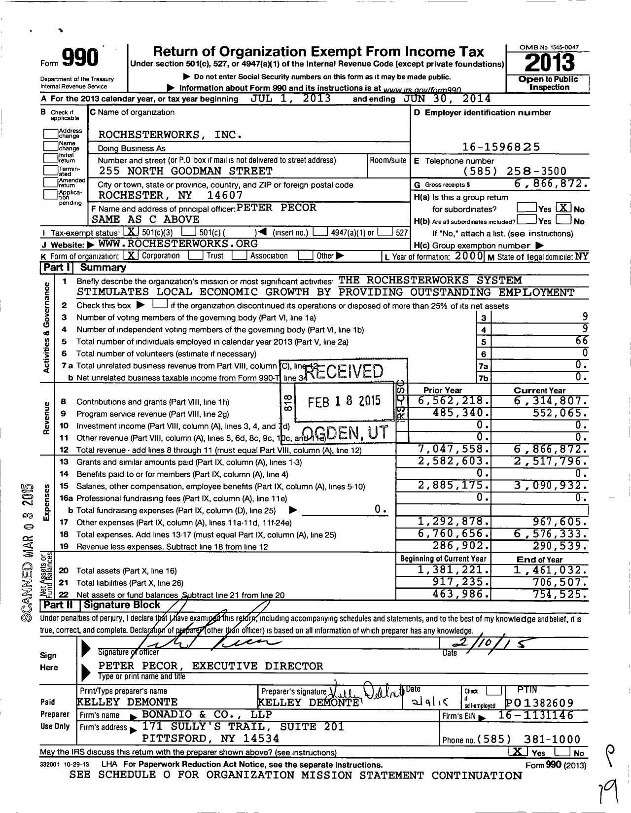Image of first page of 2013 Form 990 for RochesterWorks Incorporated