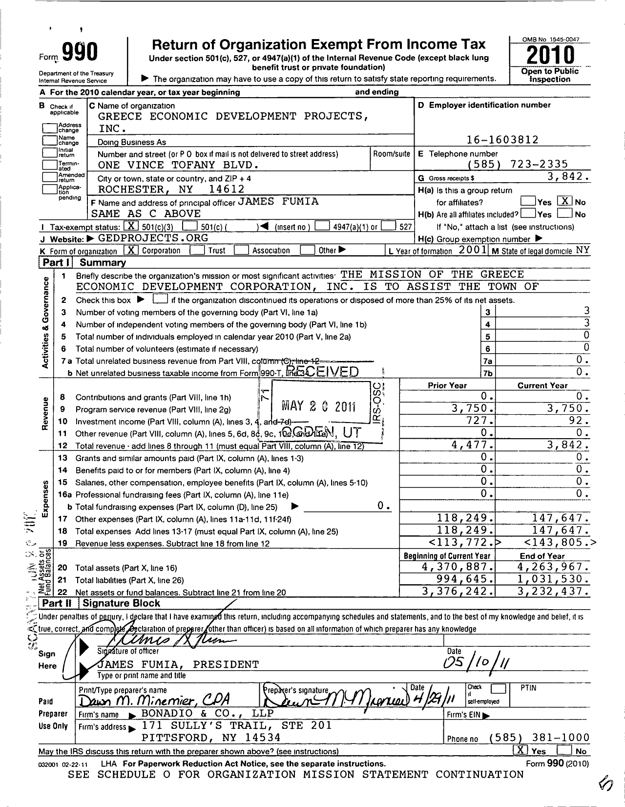 Image of first page of 2010 Form 990 for Greece Economic Development Projects