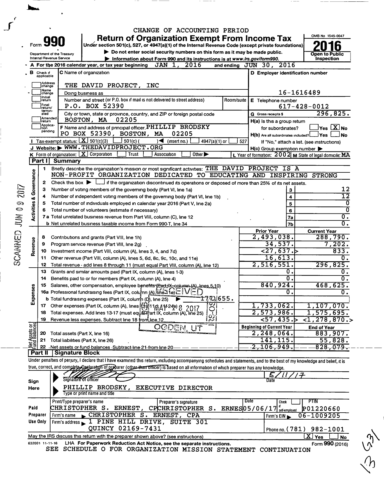 Image of first page of 2015 Form 990 for The David Project