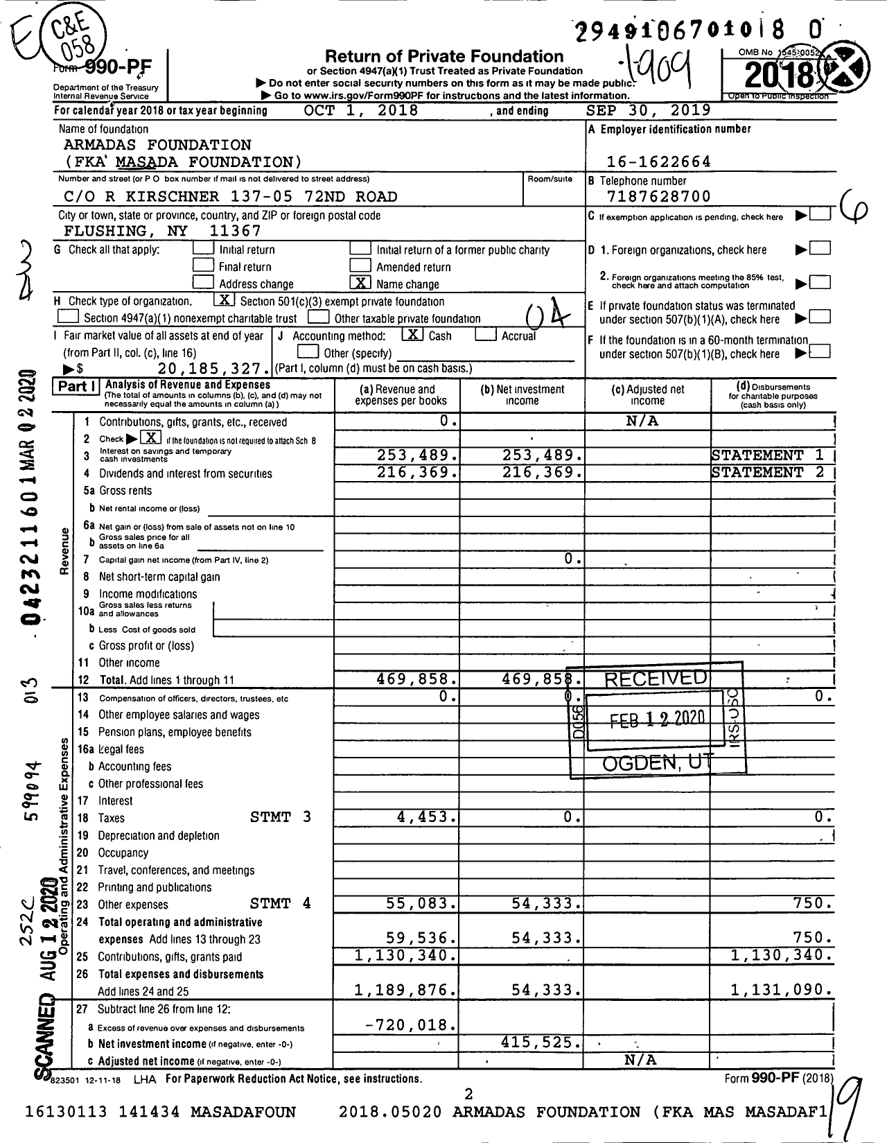 Image of first page of 2018 Form 990PR for Armadas Foundation