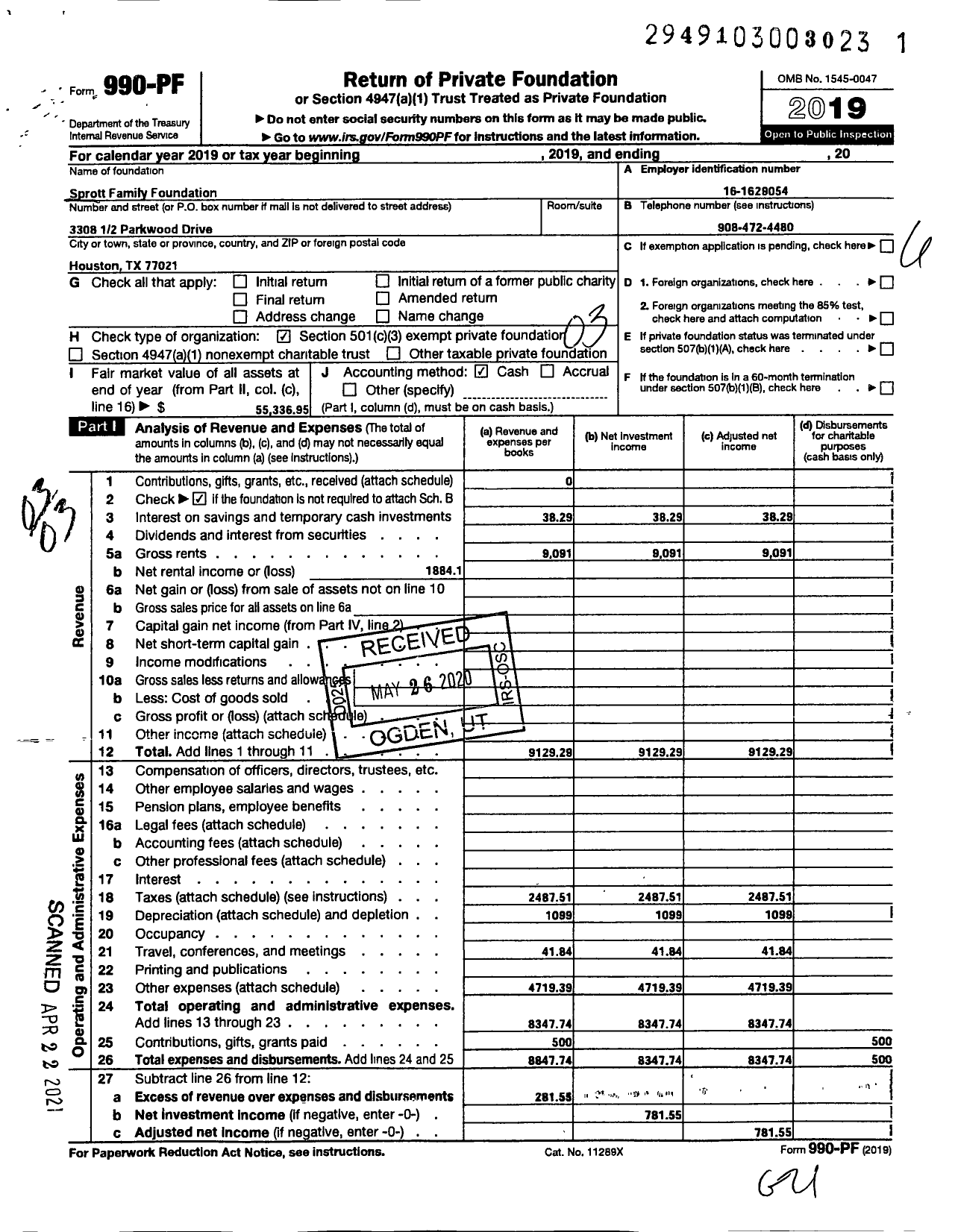 Image of first page of 2019 Form 990PF for Sprott Family Foundation