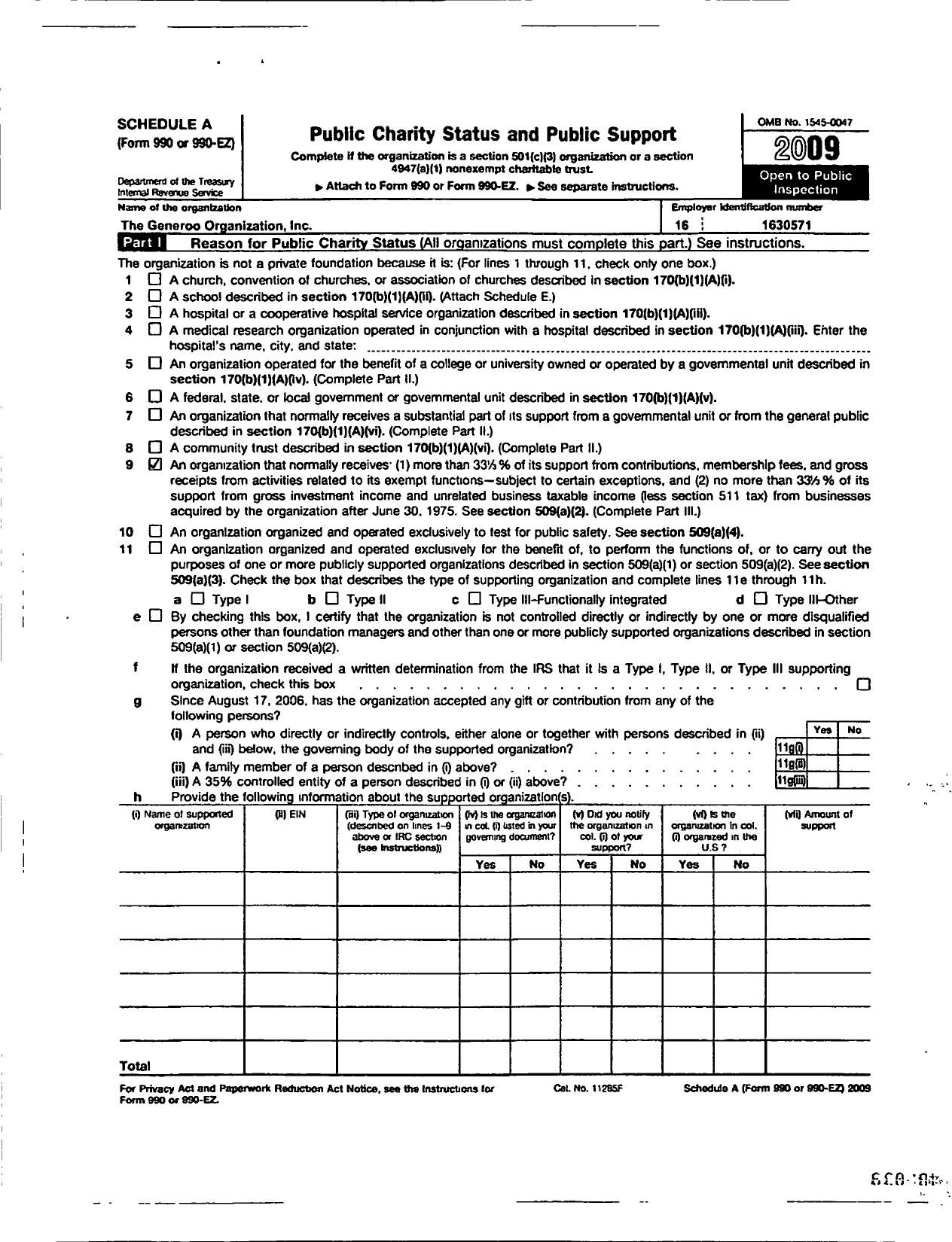 Image of first page of 2009 Form 990ER for Generoo Organization