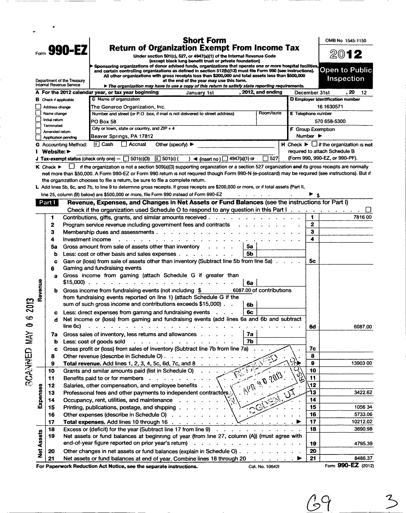Image of first page of 2012 Form 990EO for Generoo Organization