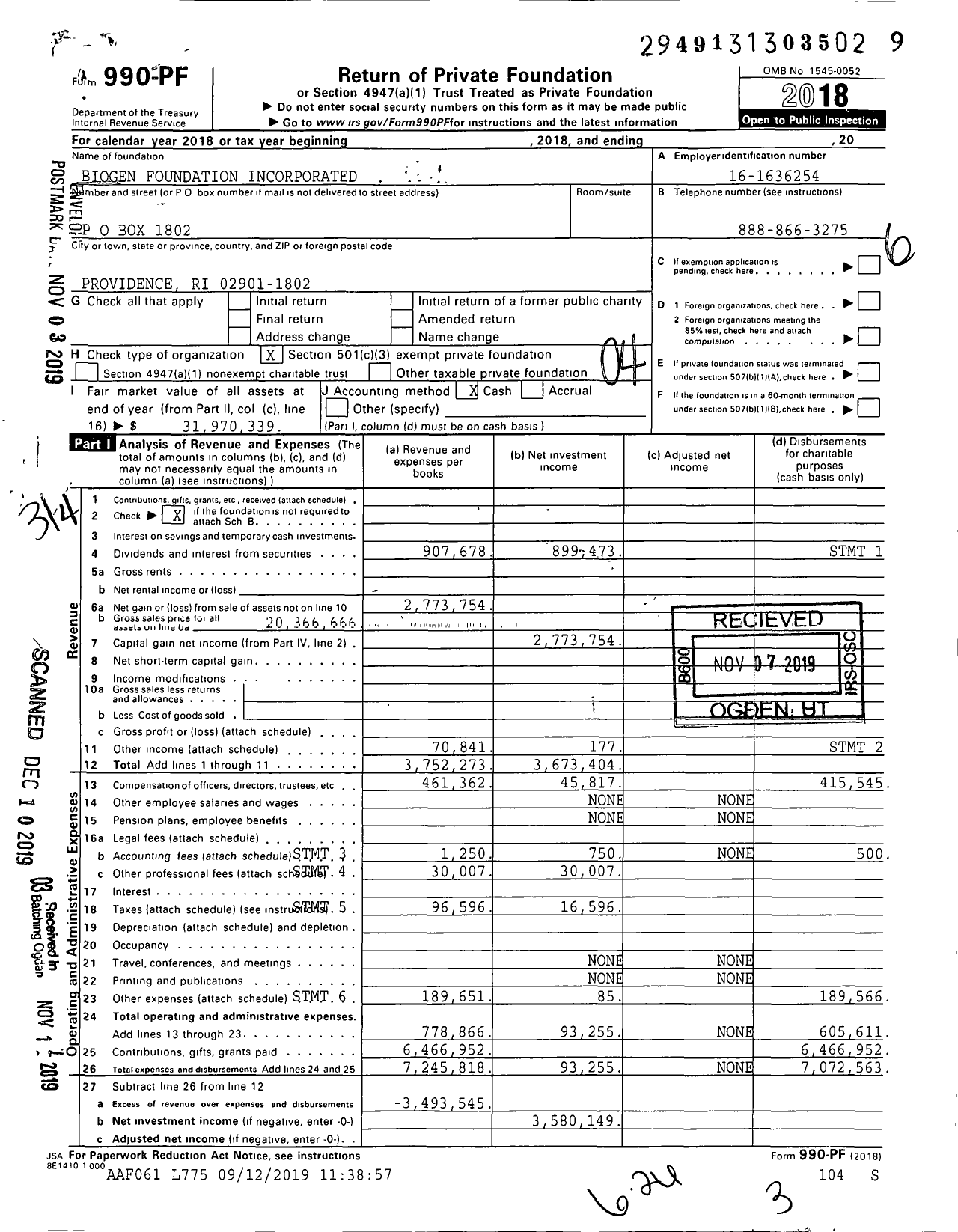 Image of first page of 2018 Form 990PF for Biogen Foundation