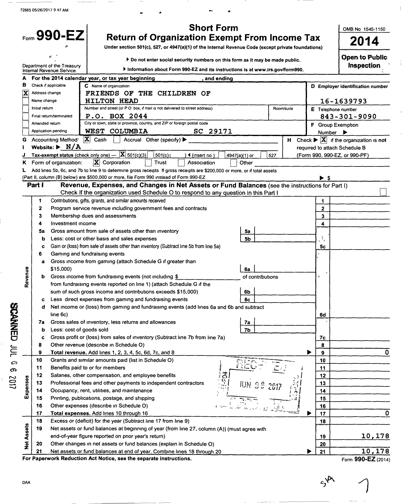 Image of first page of 2014 Form 990EZ for Friends of the Children of Hilton Head