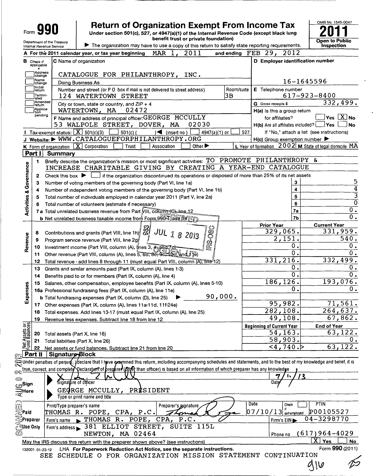 Image of first page of 2011 Form 990 for Catalogue for Philanthropy