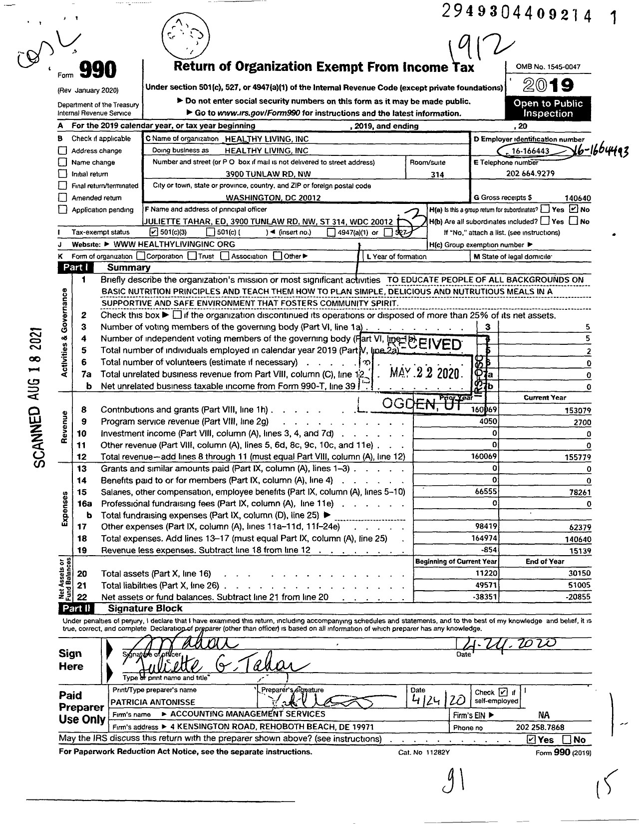 Image of first page of 2019 Form 990 for Healthy Living