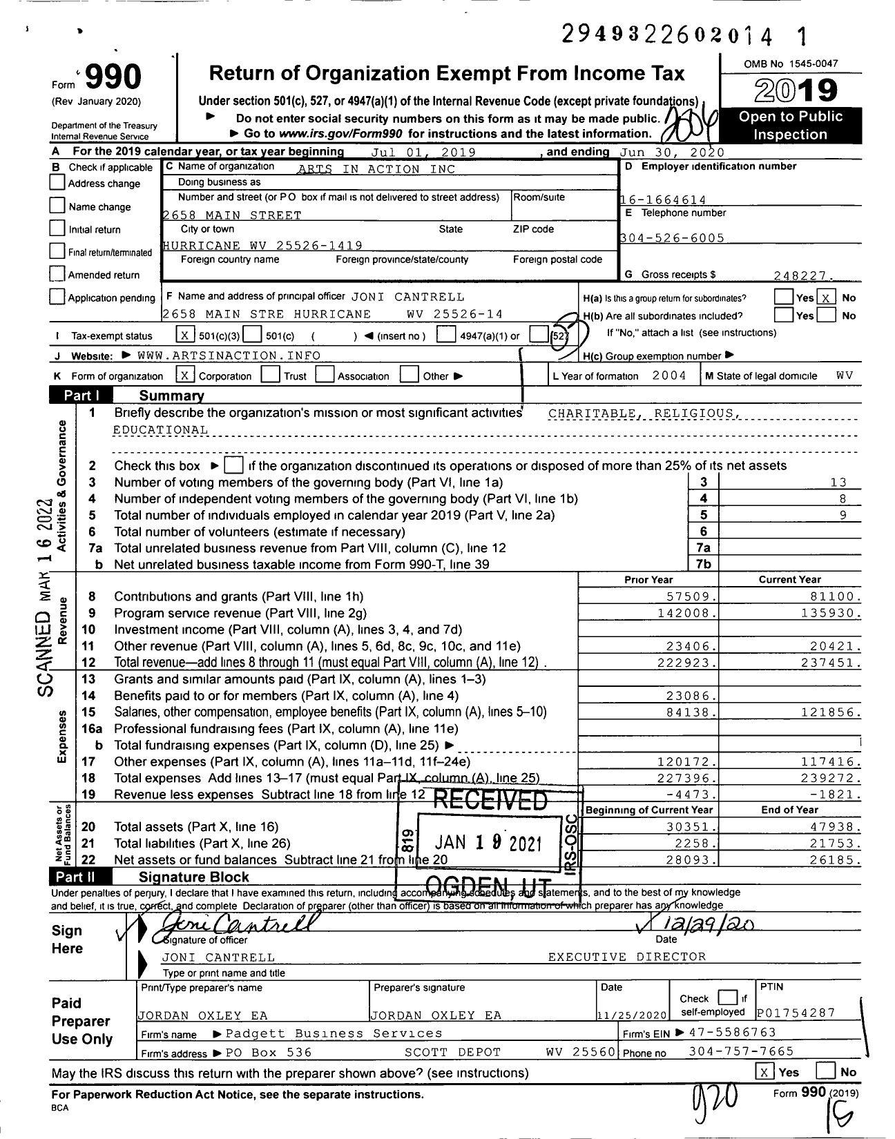 Image of first page of 2019 Form 990 for Arts in Action