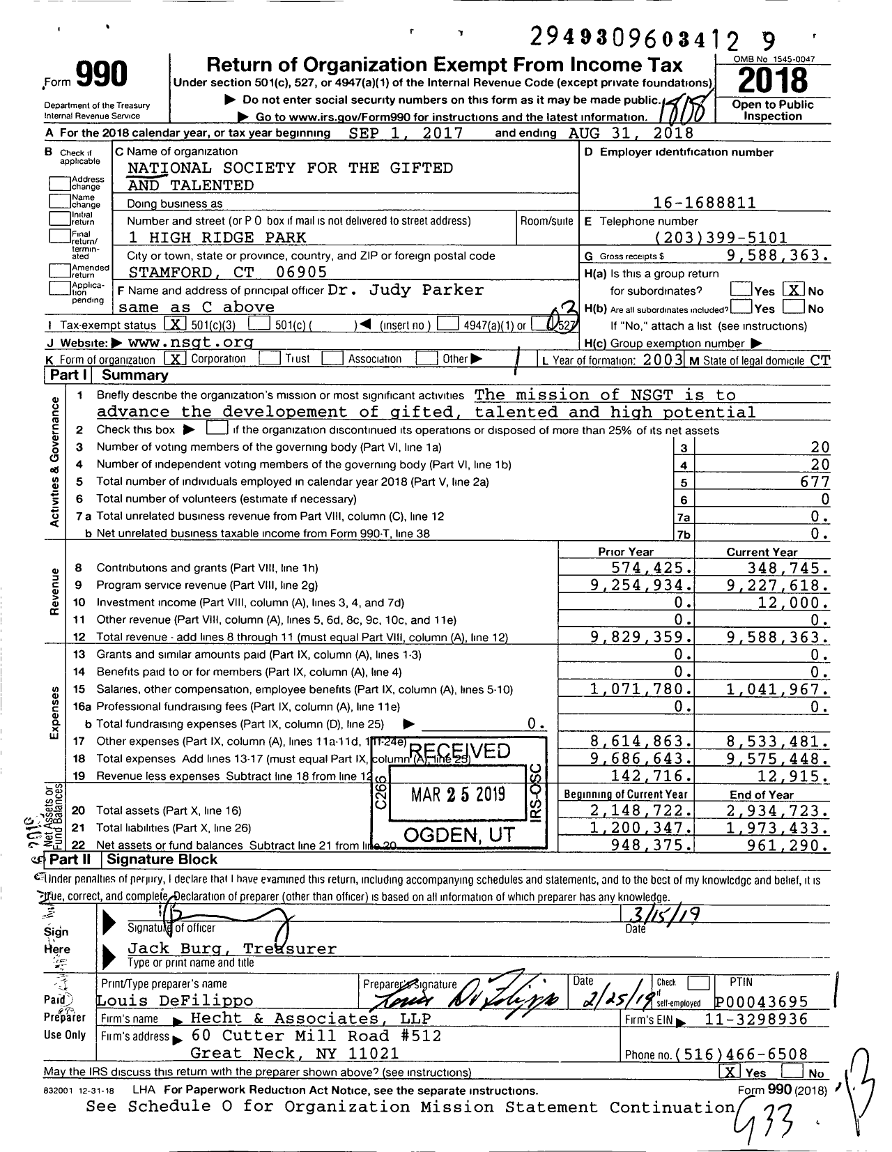 Image of first page of 2017 Form 990 for National Society for the Gifted and Talented (NSGT)