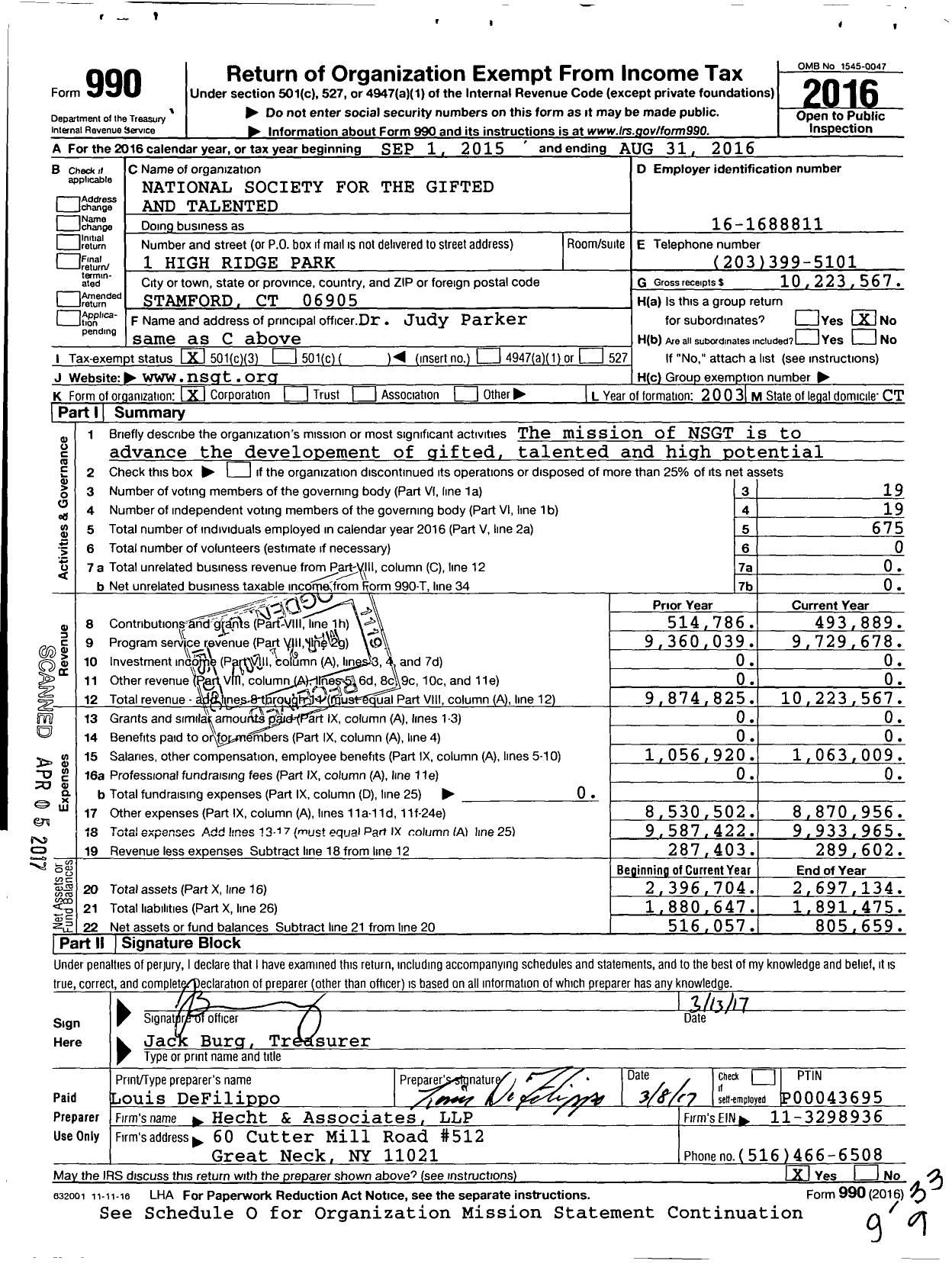 Image of first page of 2015 Form 990 for National Society for the Gifted and Talented (NSGT)