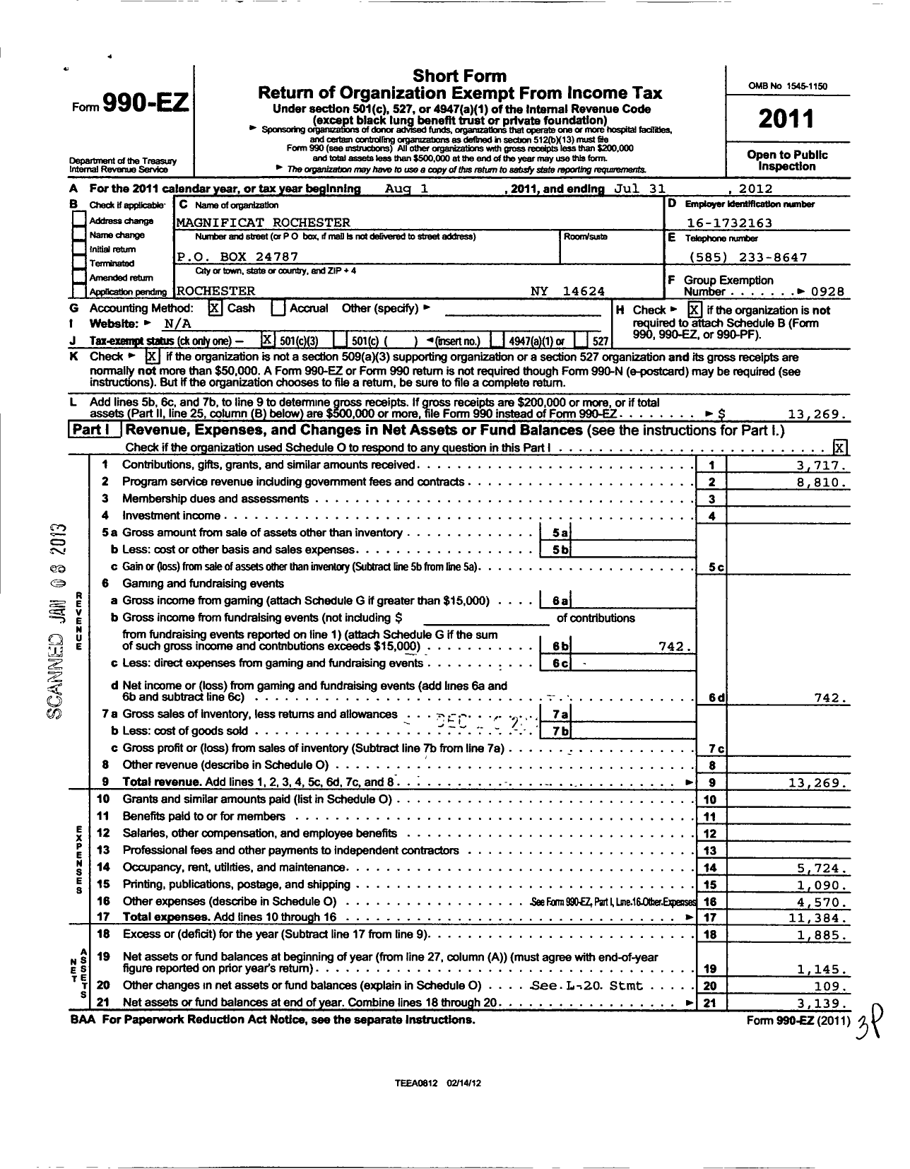 Image of first page of 2011 Form 990EZ for Magnificat Rochester