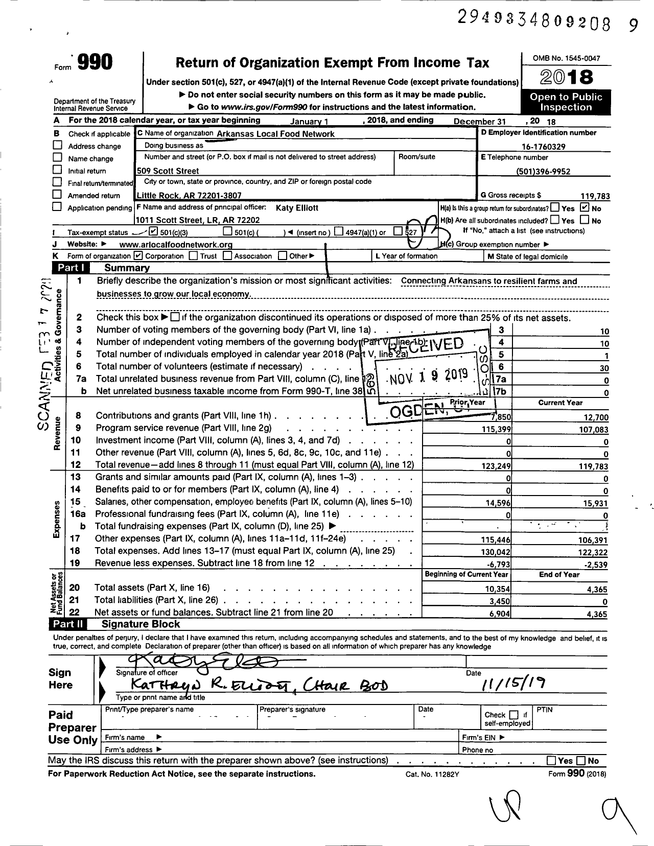 Image of first page of 2018 Form 990 for Arkansas Local Food Network