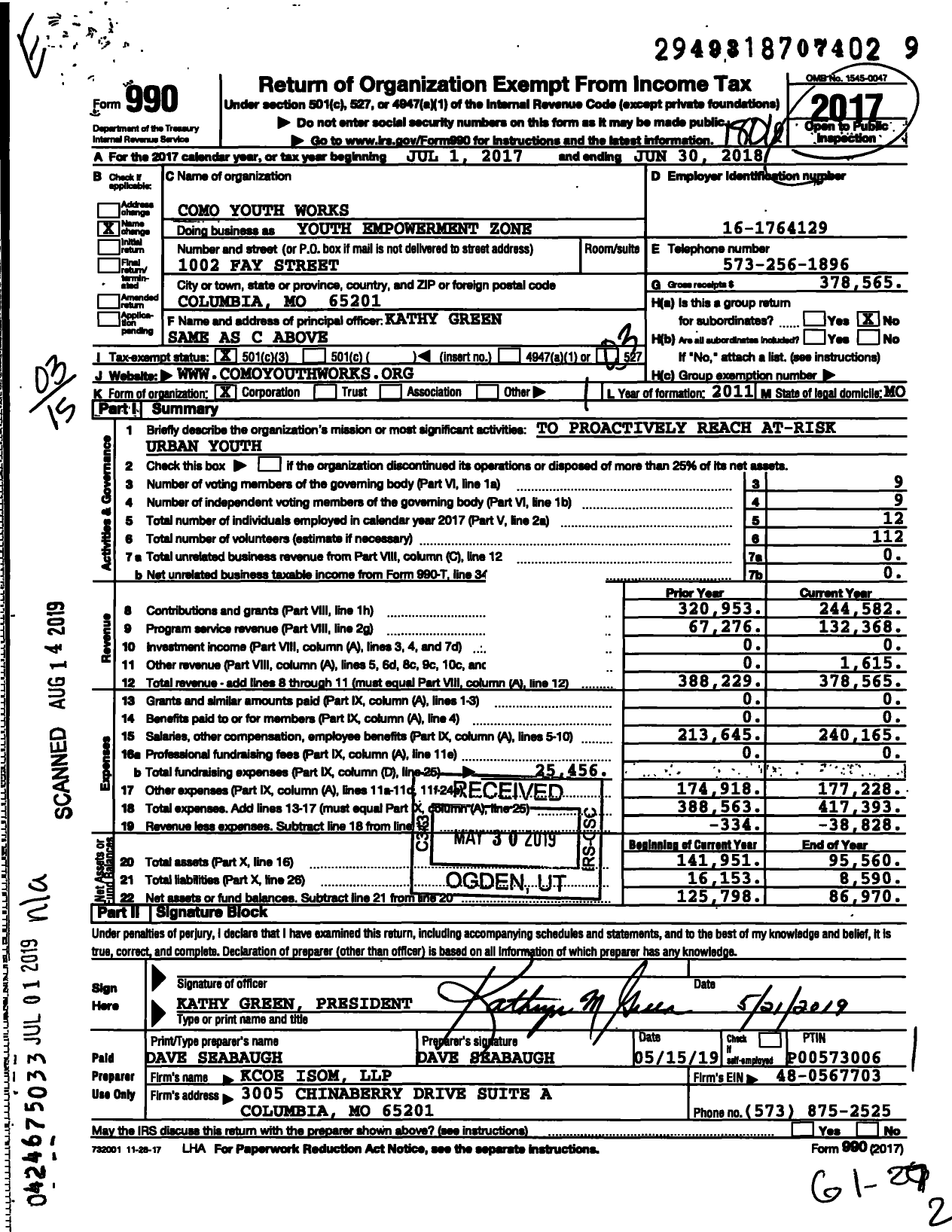 Image of first page of 2017 Form 990 for Youth Empowerment Zone / Como Youth Works